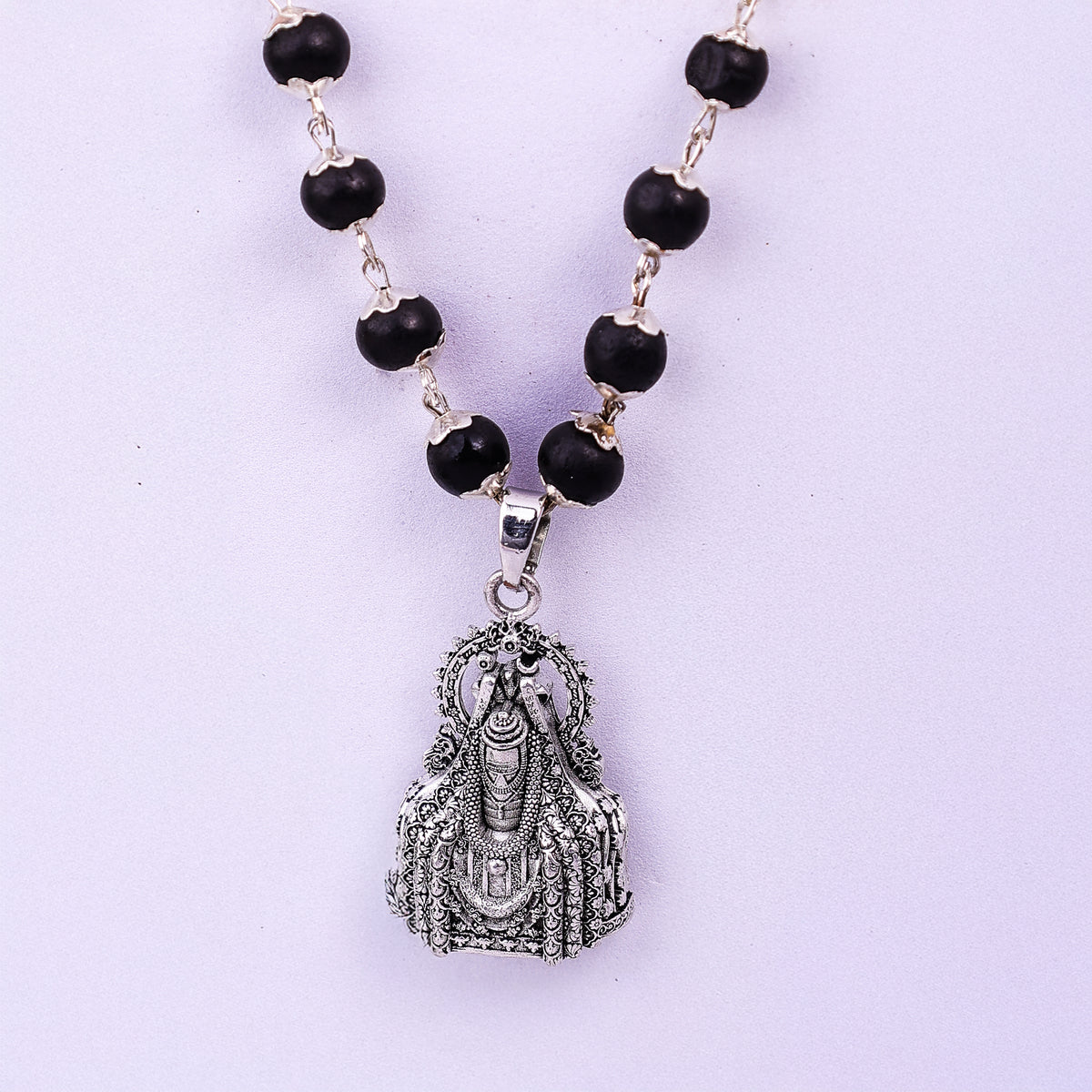 Silver Karungali Mala with Mahadev Jyotirling Pendant