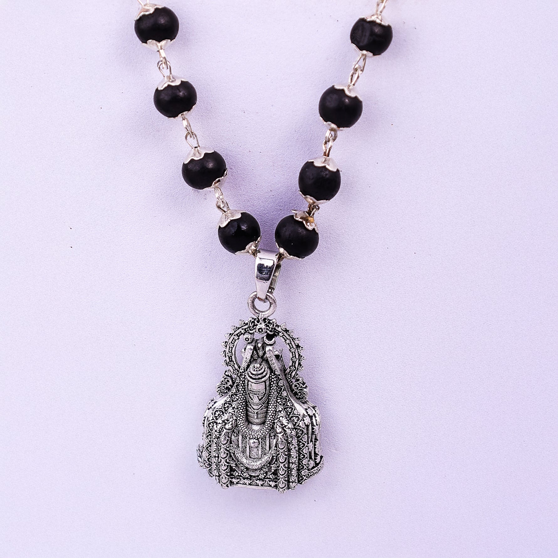 Silver Karungali Mala with Mahadev Jyotirling PendantSilver Karungali Mala with Mahadev Jyotirling Pendant - Abhimantrit