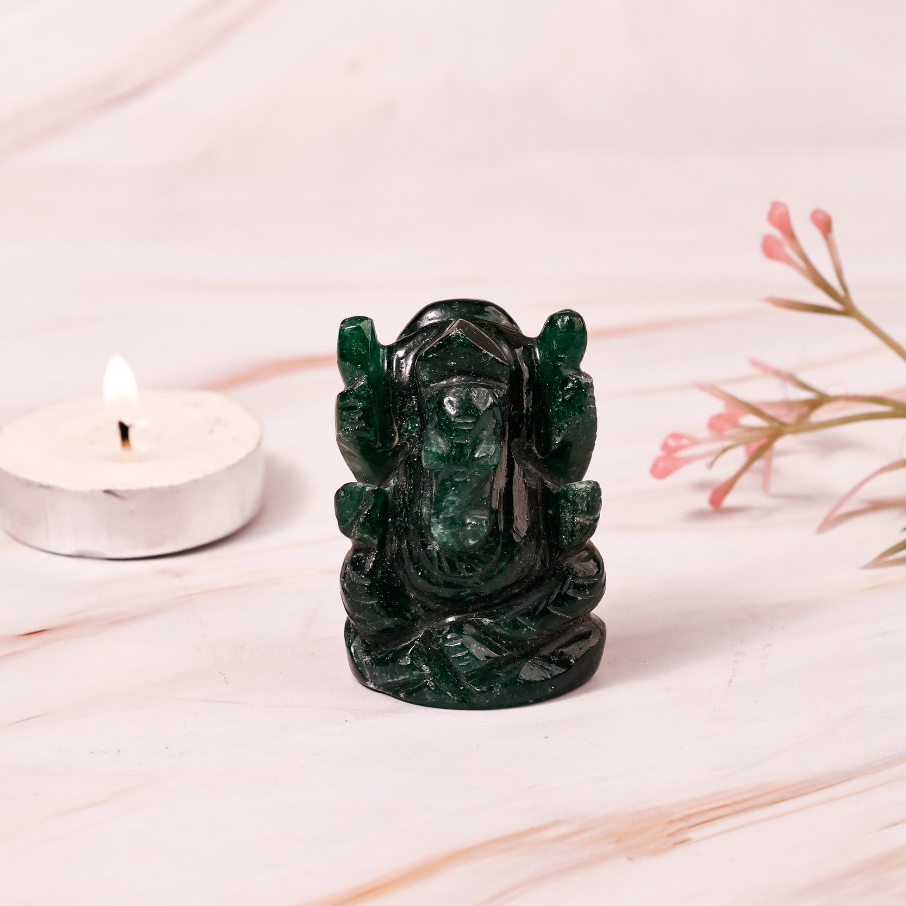 Green Jade Ganesh Ji - Abhimantrit & Certified