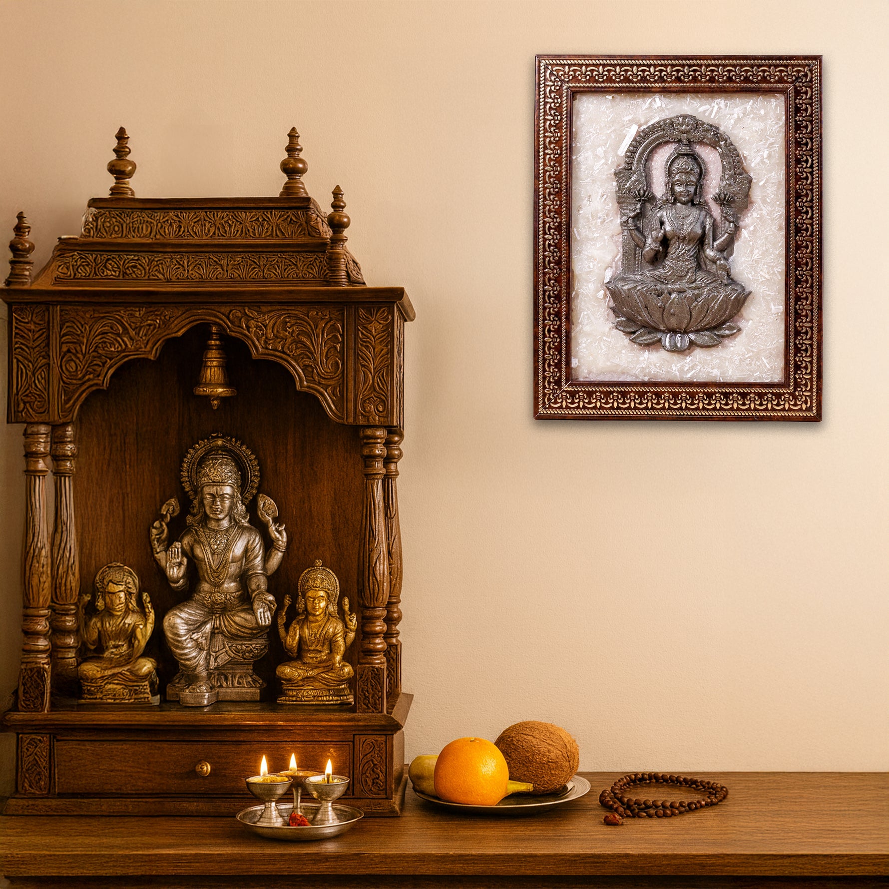 Goddess Lakshmi Ji On Selenite Frame - Abhimantrit
