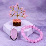 Rose Quartz Bracelet & Pendant With Tree (Combo)