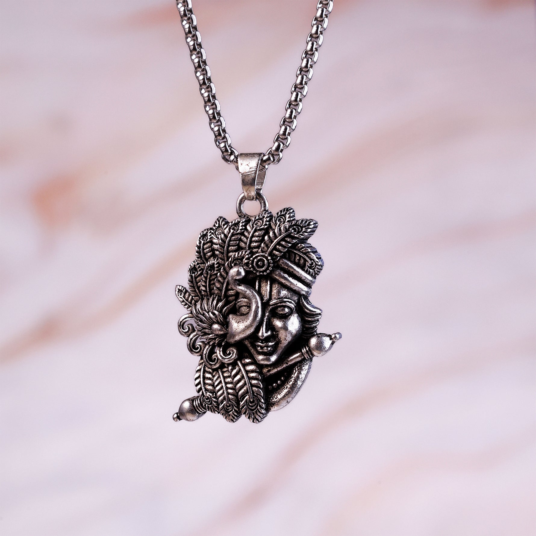 Silver Plated Krishna with Peacock Pendant - Abhimantrit