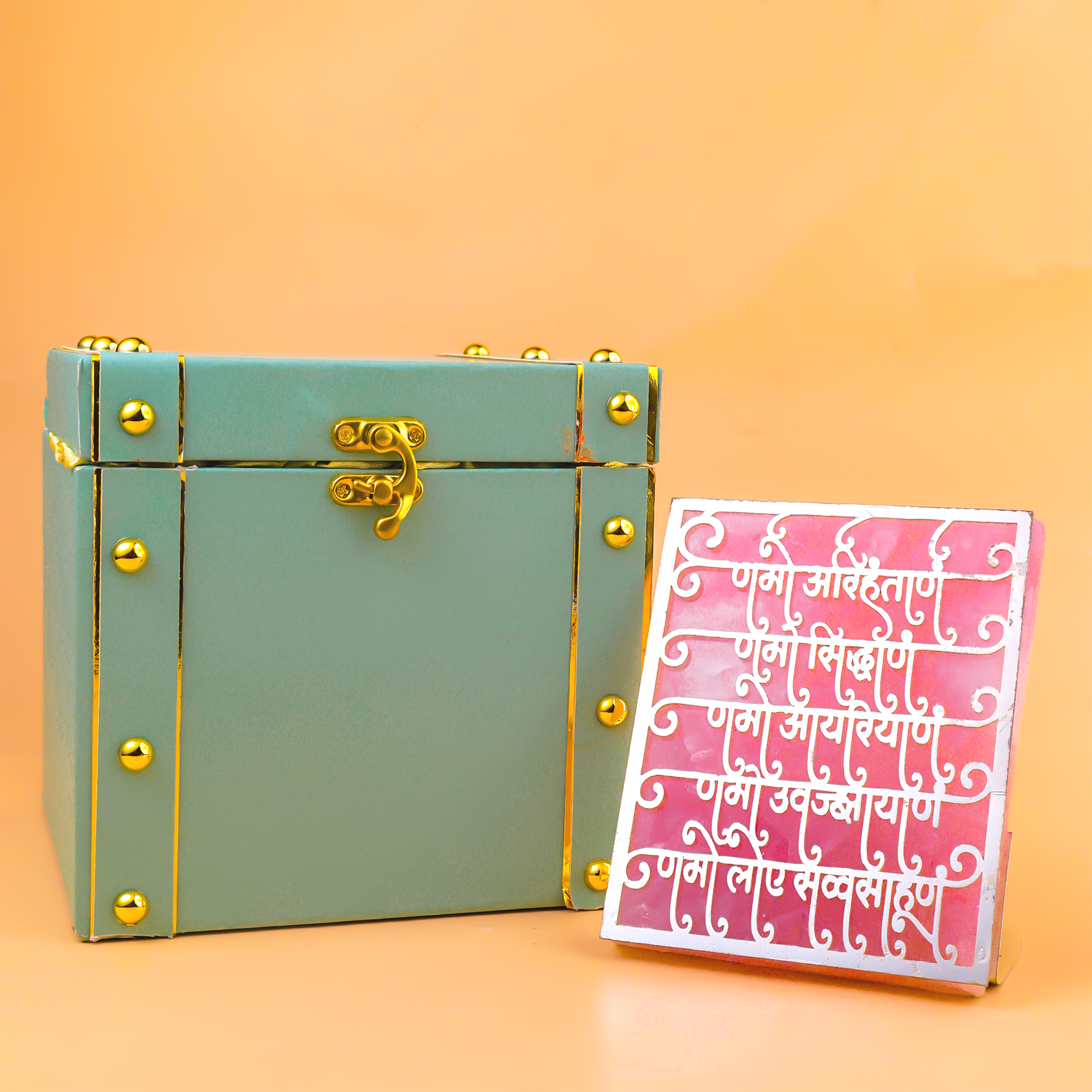 Jain Namaskar Mahamantra Rose Quartz Tealight Holder - Home Decor