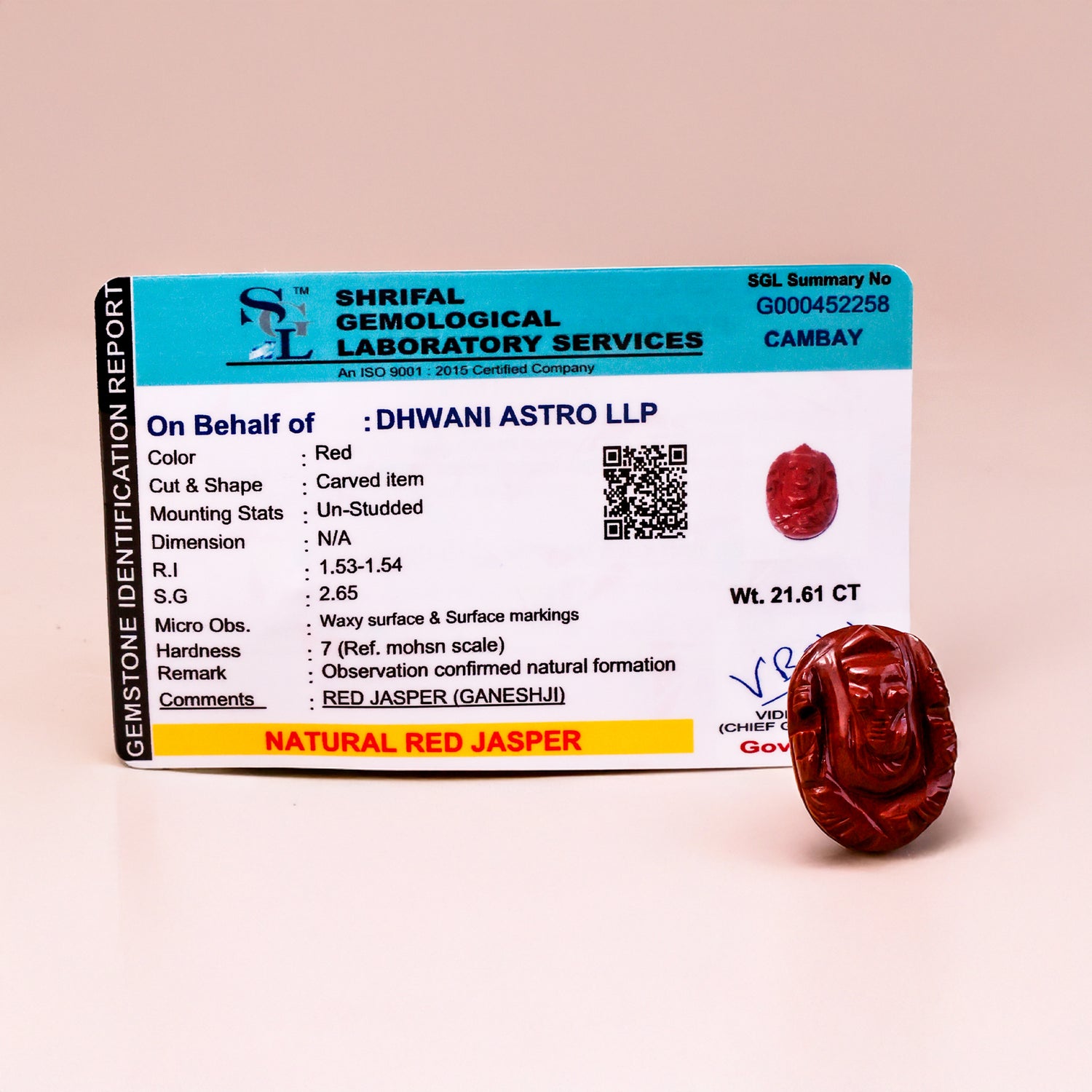 Red Jasper Ganesha - Abhimantrit & Certified