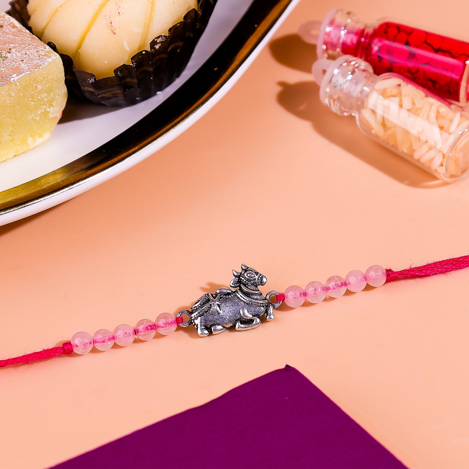 Nandi Shiva Blessings Rakhi-92.5 Pure Silver|Abhimantrit|