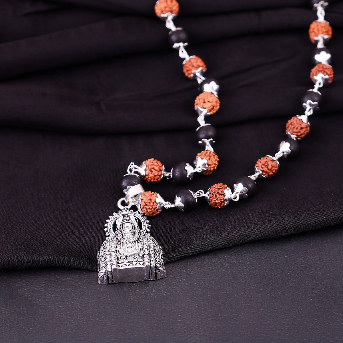 Karungali Rudraksha Mala with Mahadev Jyotirling Pendant 