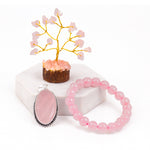 Rose Quartz Bracelet & Pendant With Tree (Combo)