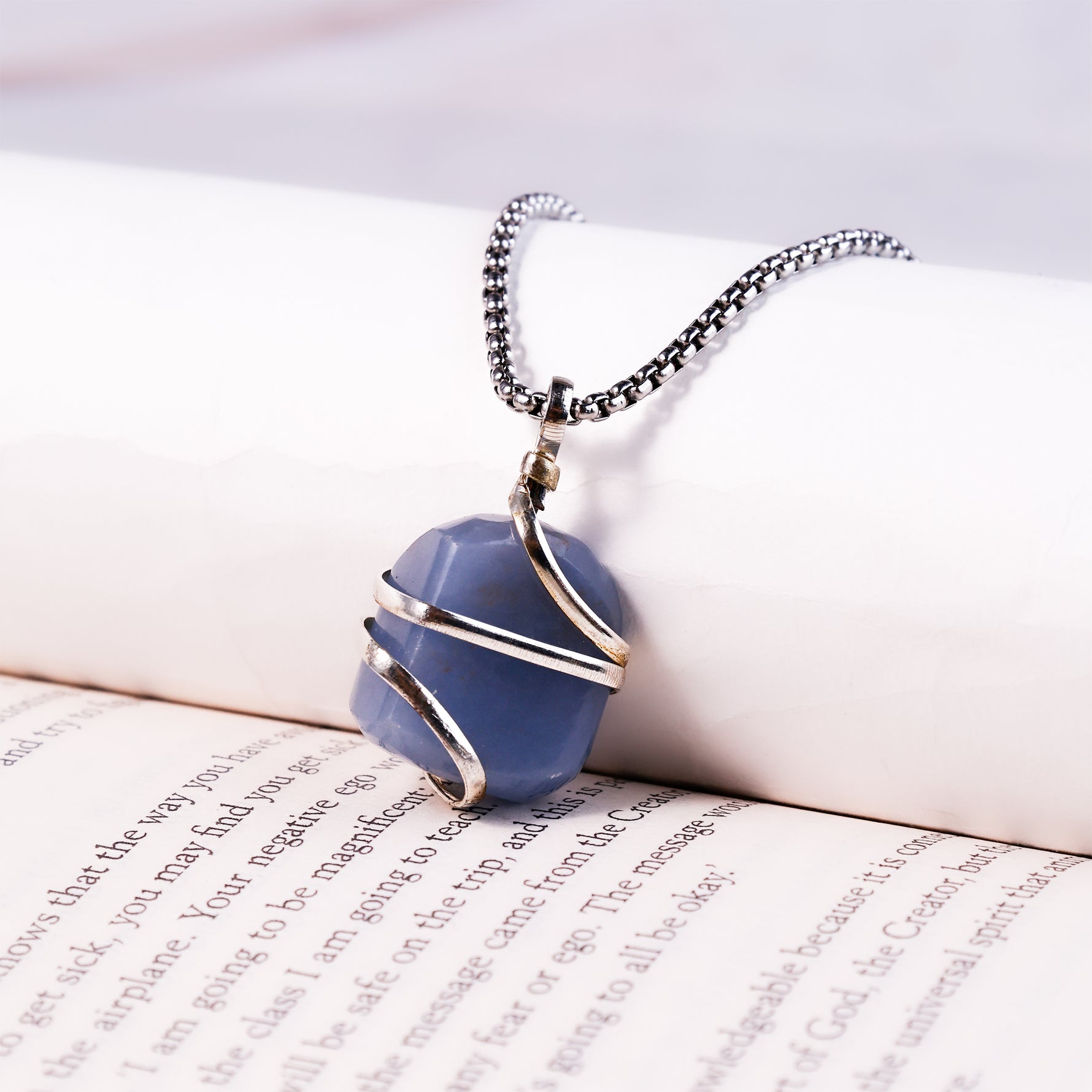 Angelite Wrapping Pendant - Abhimantrit & Certified