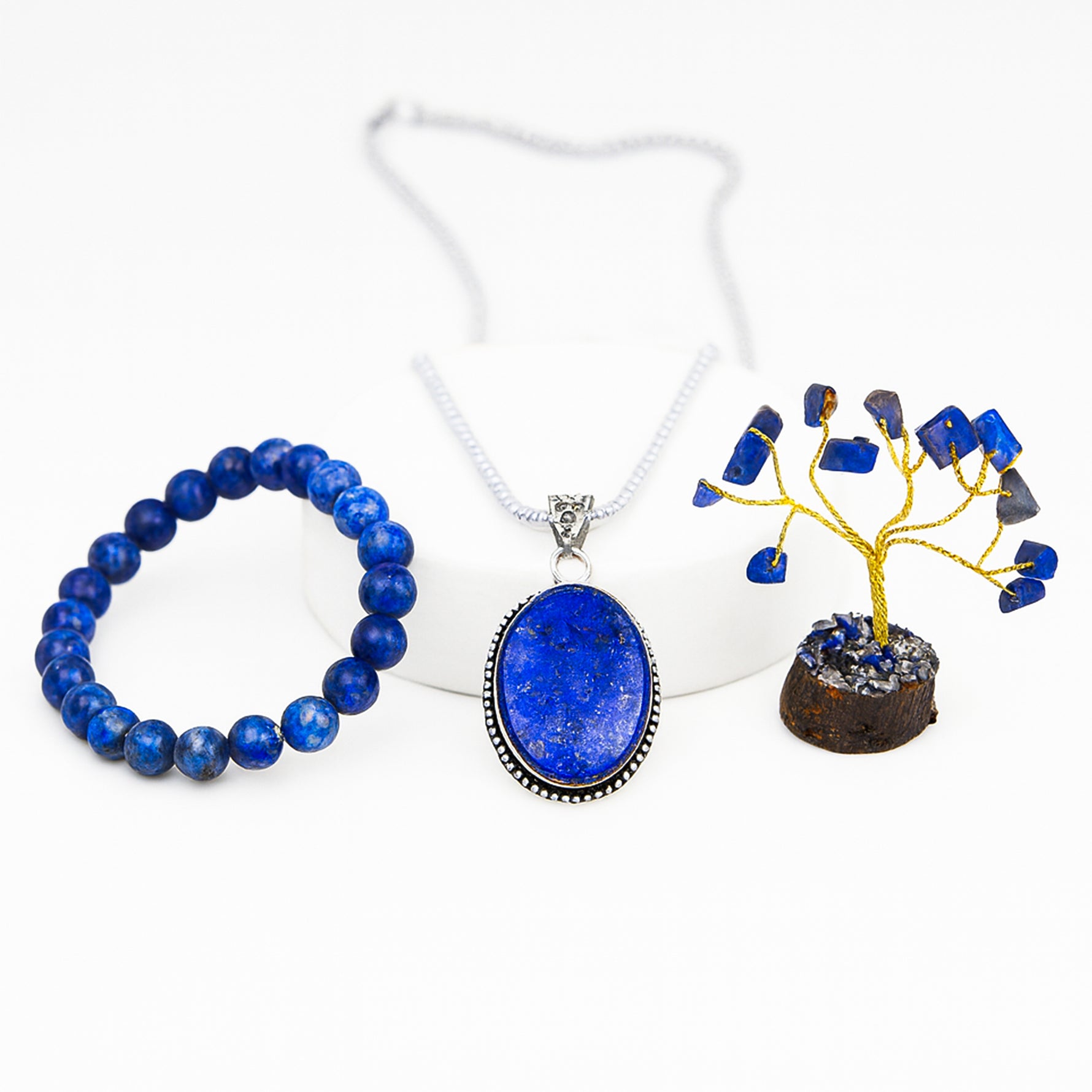 Lapis Lazuli Bracelet & Pendant With Tree (Combo)Lapis Lazuli Bracelet & Pendant With Tree (Combo)