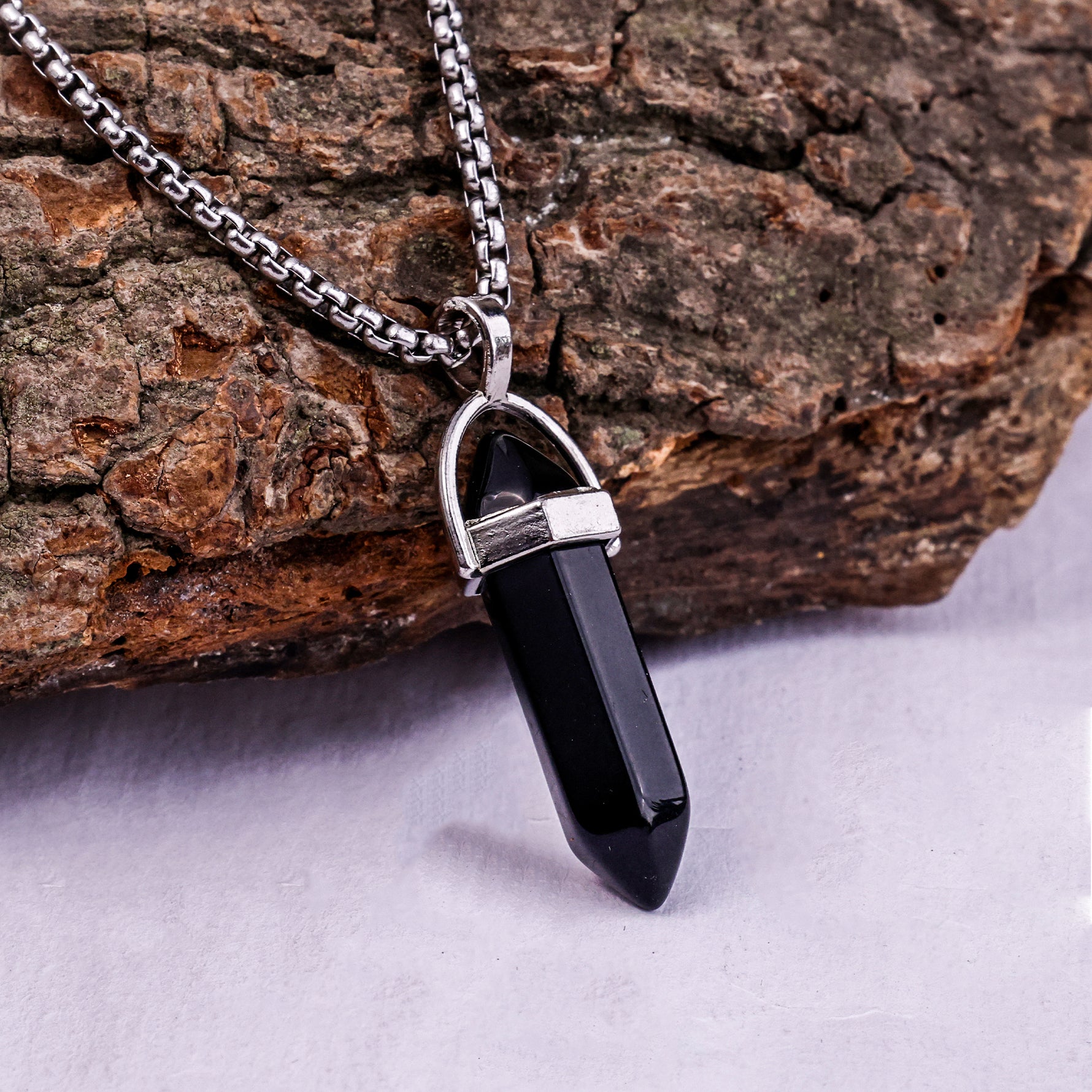 Black Tourmaline Pen Shape Pandent - Abhimantrit