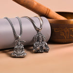 Silver Panchmukhi & Meditating Hanuman Ji Pendant Combo