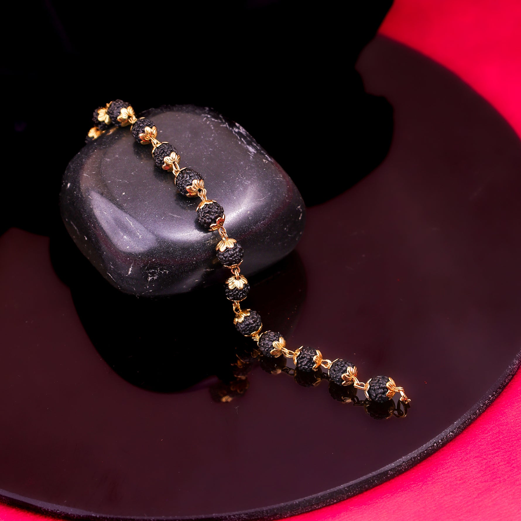 Gold Plated Karungali Malai Bracelet - Abhimantrit