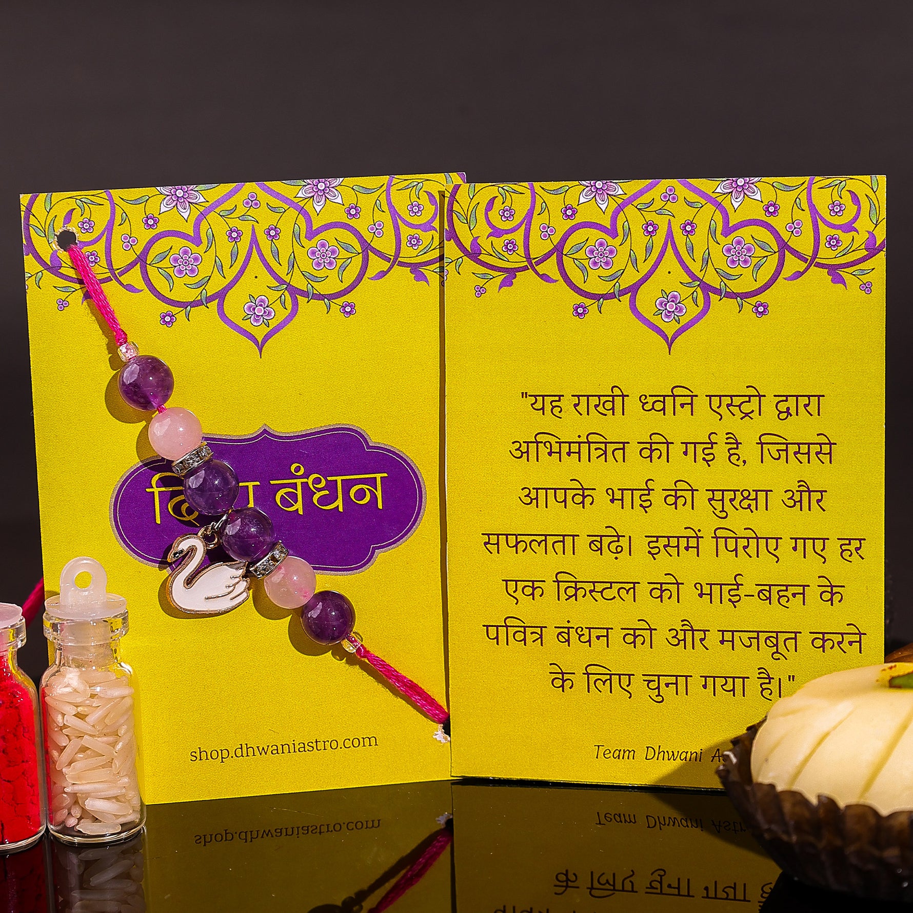 amethyst and rose quartz Rakhi - Abhimantrit & Certified