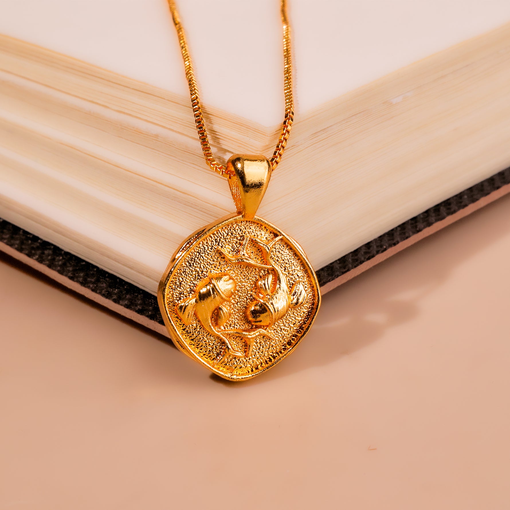 Pisces Zodiac Sign Gold Plated Pendant - Abhimantrit