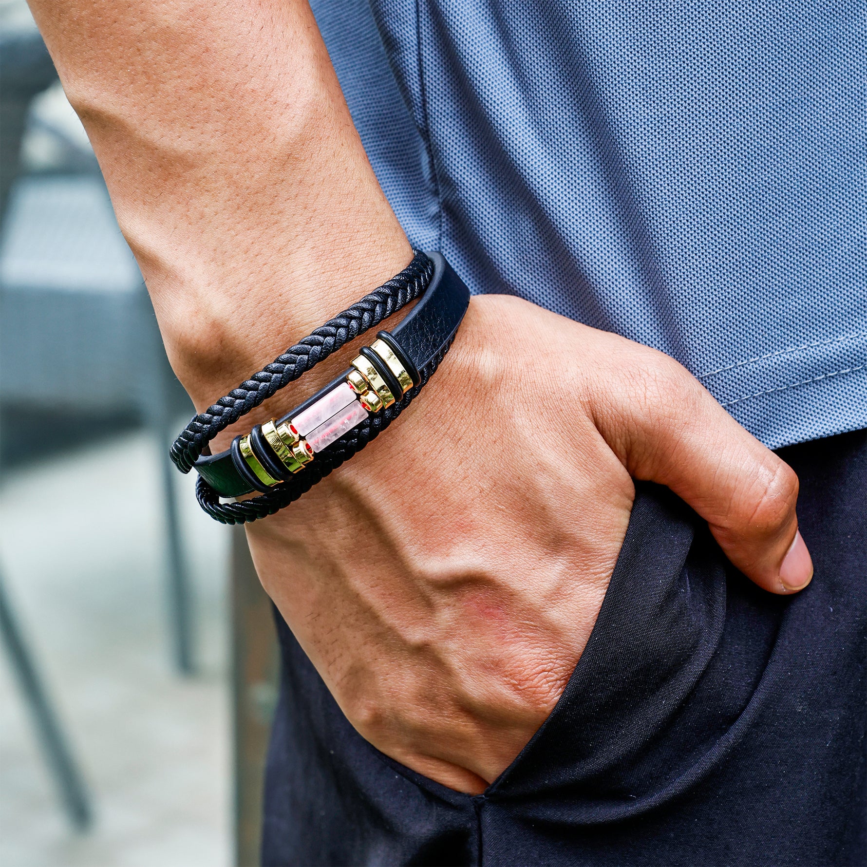 Rose Quartz Leather Bracelet - Abhimantrit