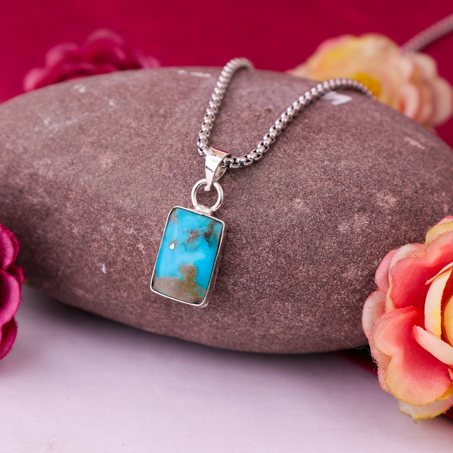 Turquoise (Firoza) Pendant - Abhimantrit & Certified