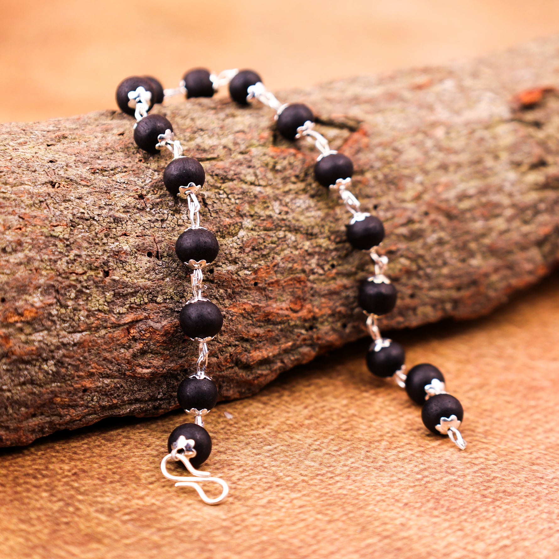 Silver Plated Karungali Malai Bracelet - Abhimantrit