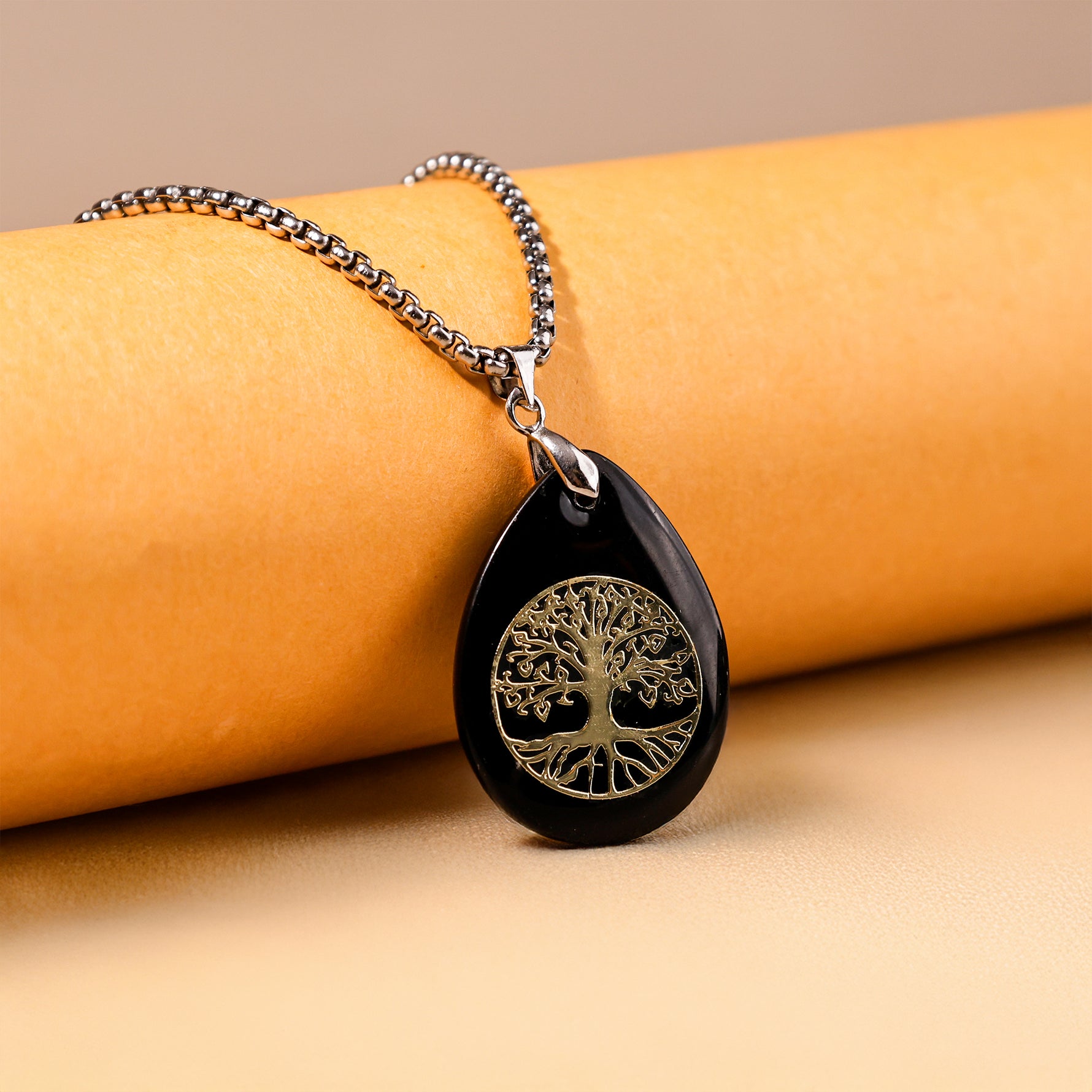 Black Obsidian Life of Tree Pendant - Abhimantrit & Certified