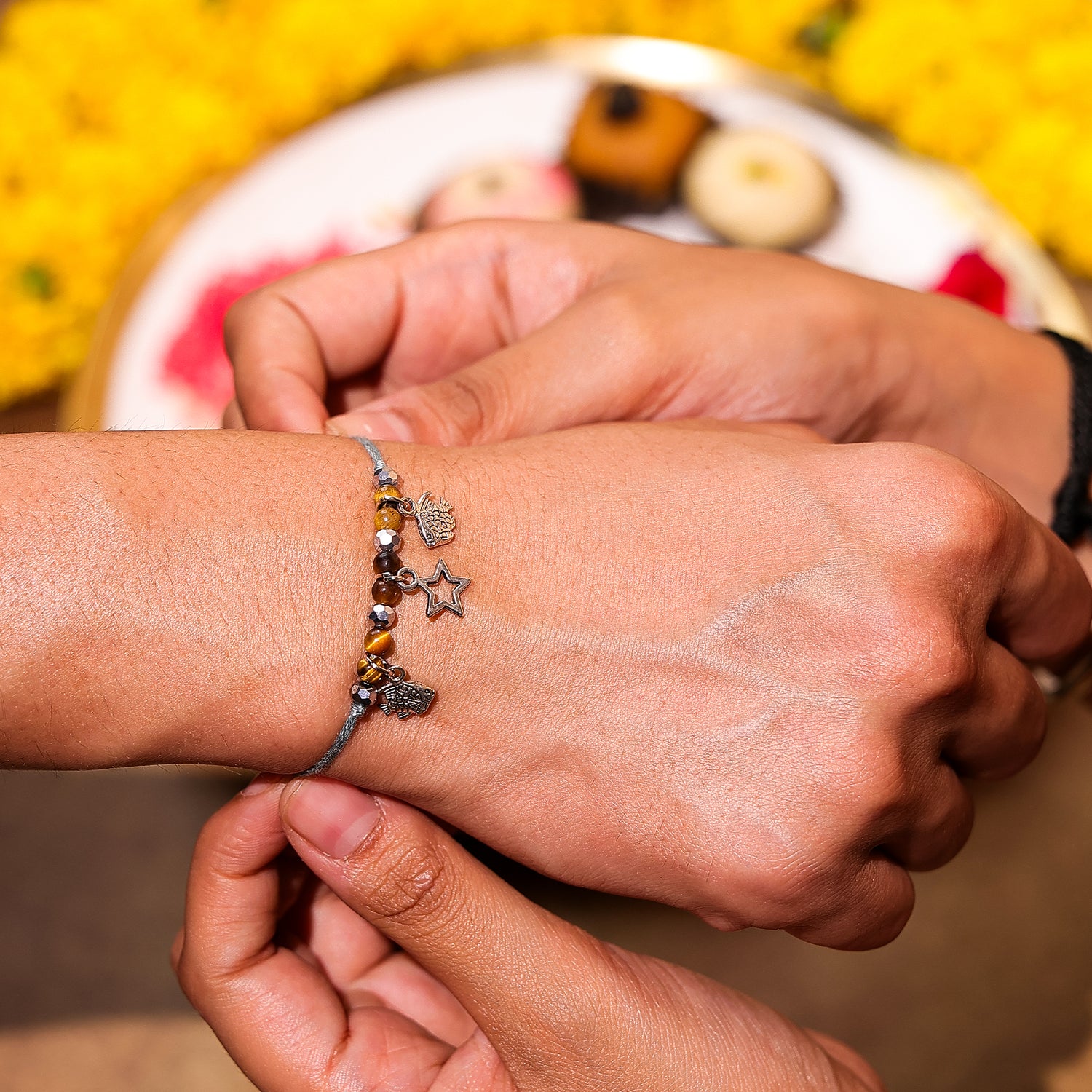 Tiger eye rakhi with charms - Abhimantrit