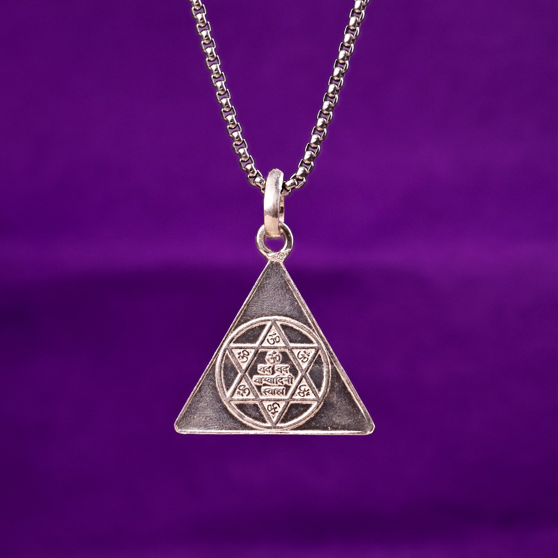 Trishakti Silver Maa Saraswati Yantra Pendant - Abhimantrit