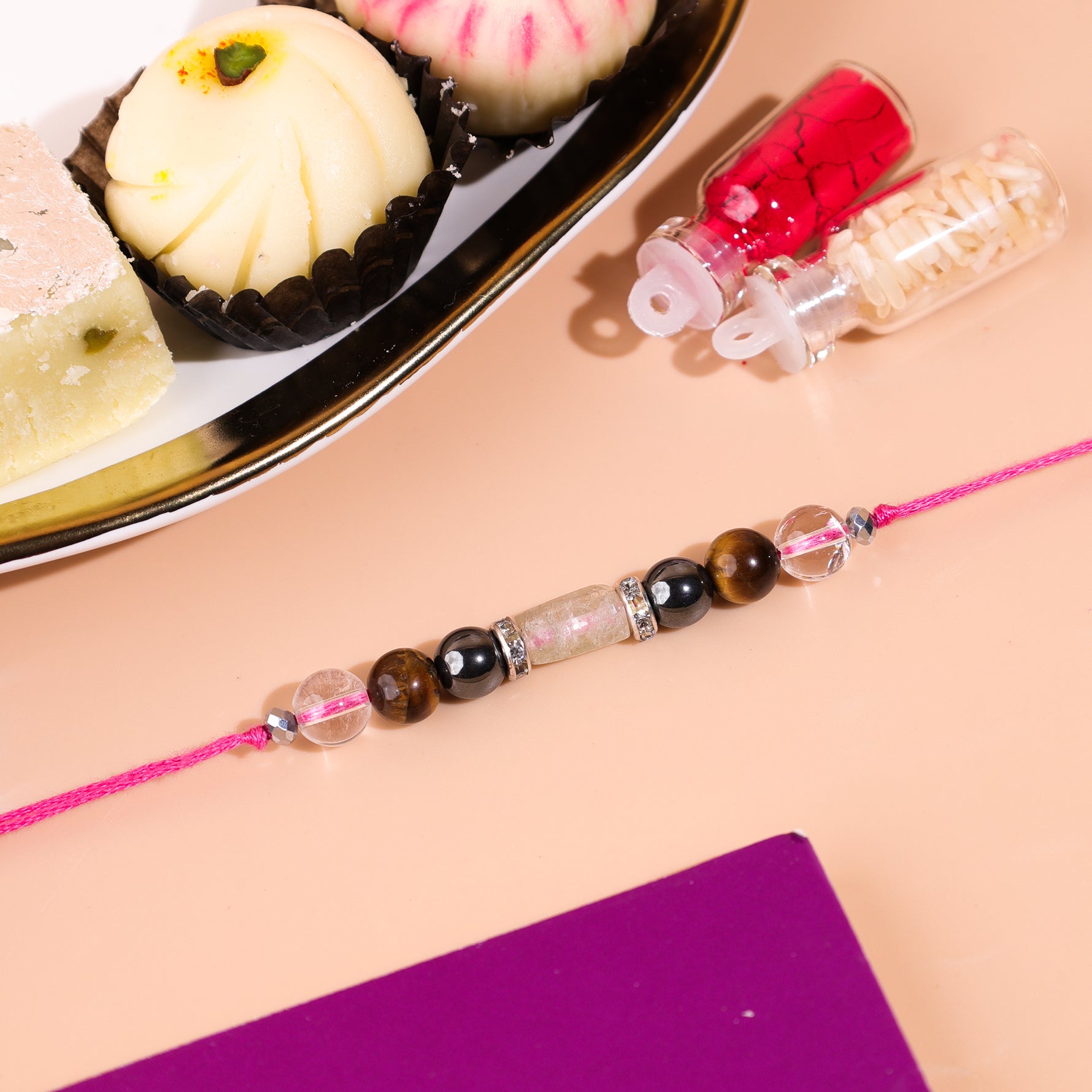 Moon stone and pyrite rakhi combo - Abhimantrit
