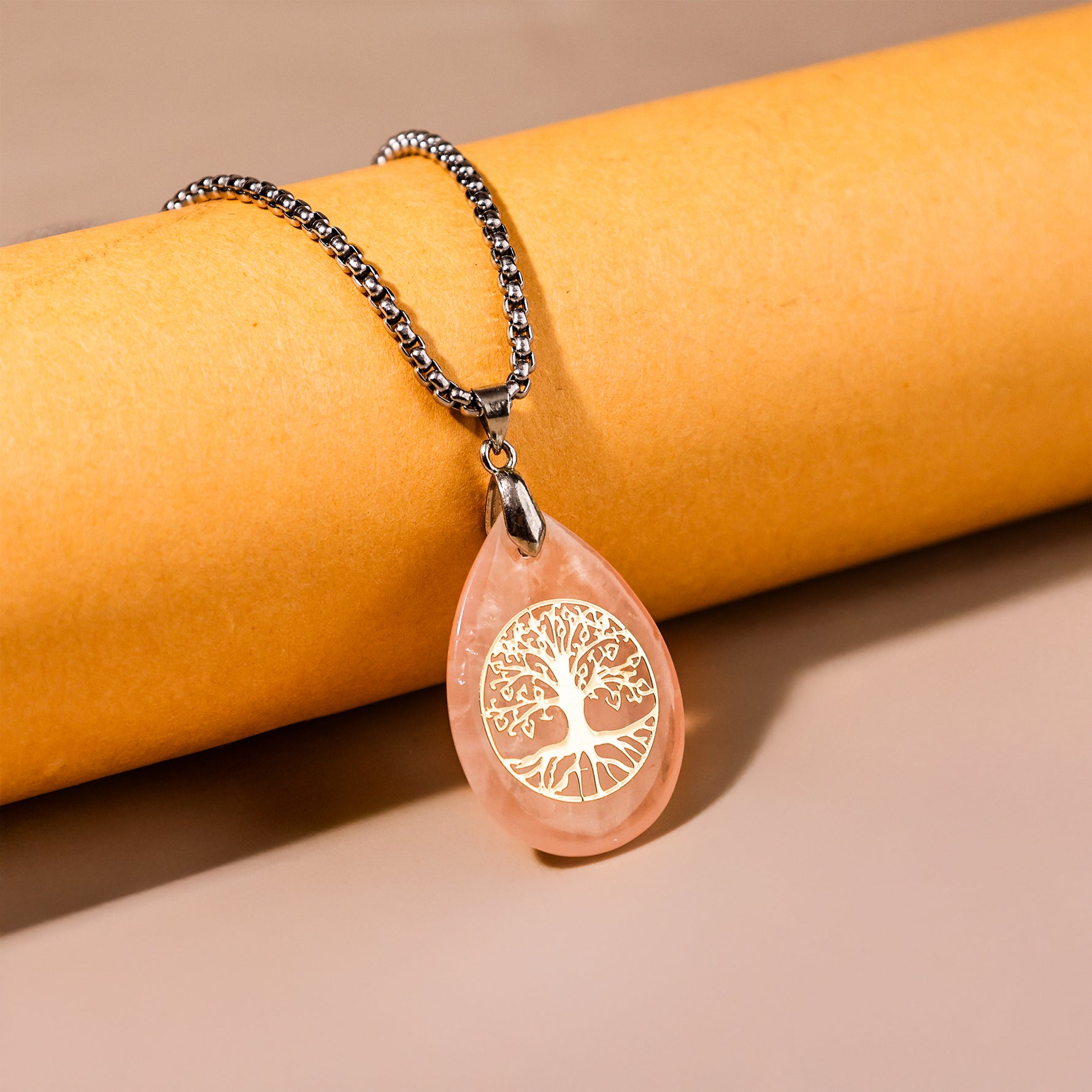 Rose Quartz Life of Tree Pendant - Abhimantrit & Certified
