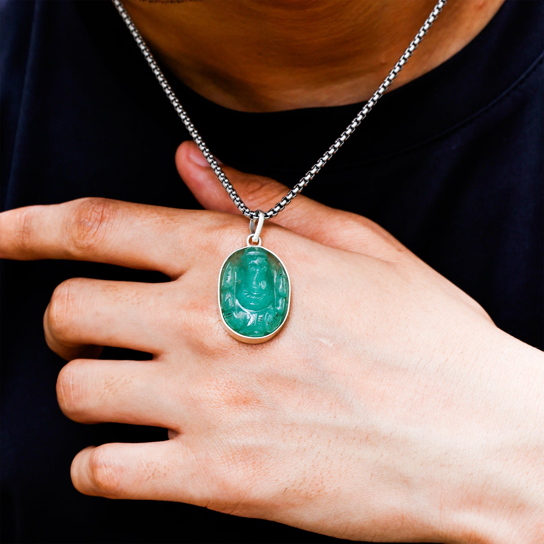Green Aventurine Ganesha Pendant - Abhimantrit