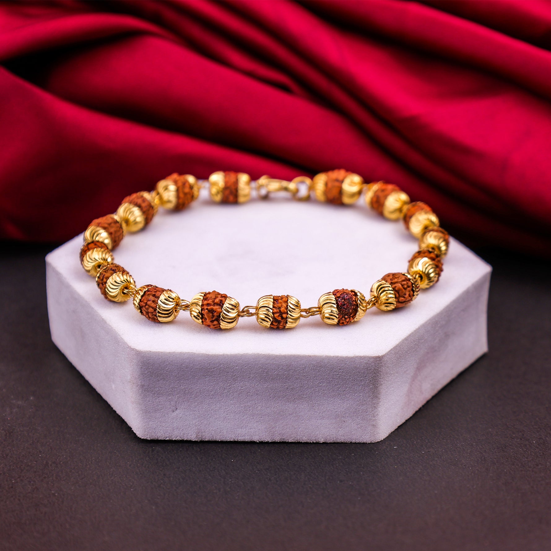 Gold Plated Rudraksha Cap Bracelet - Abhimantrit