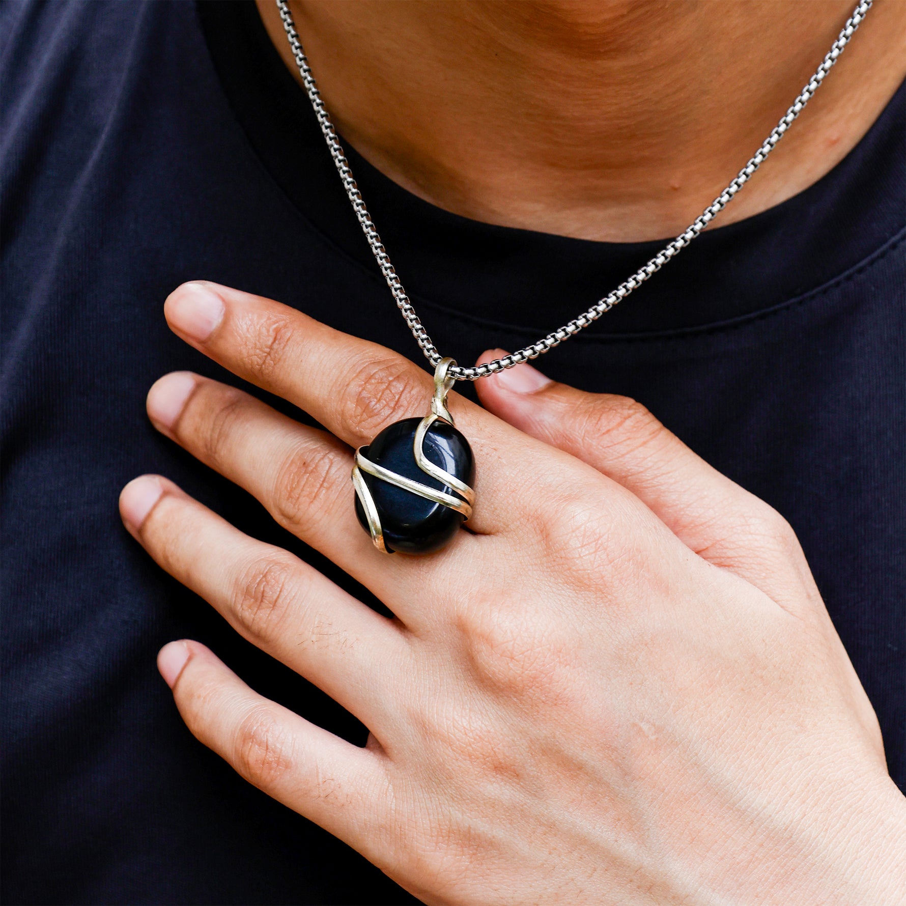 Black Obsidian Wrapping Pendant - Abhimantrit