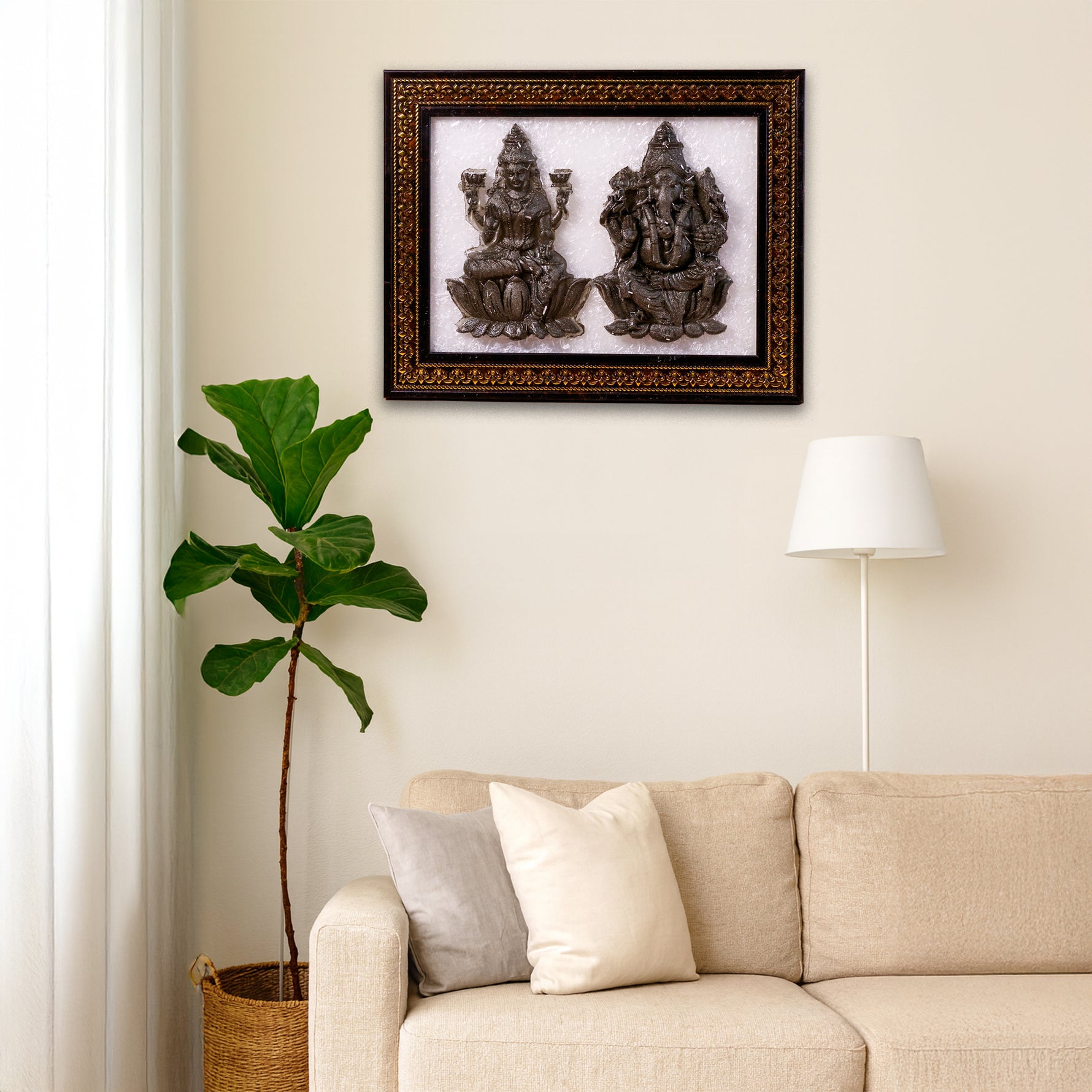 Laxmi Ji & Ganesh Ji On Selenite Frame  - Abhimantrit
