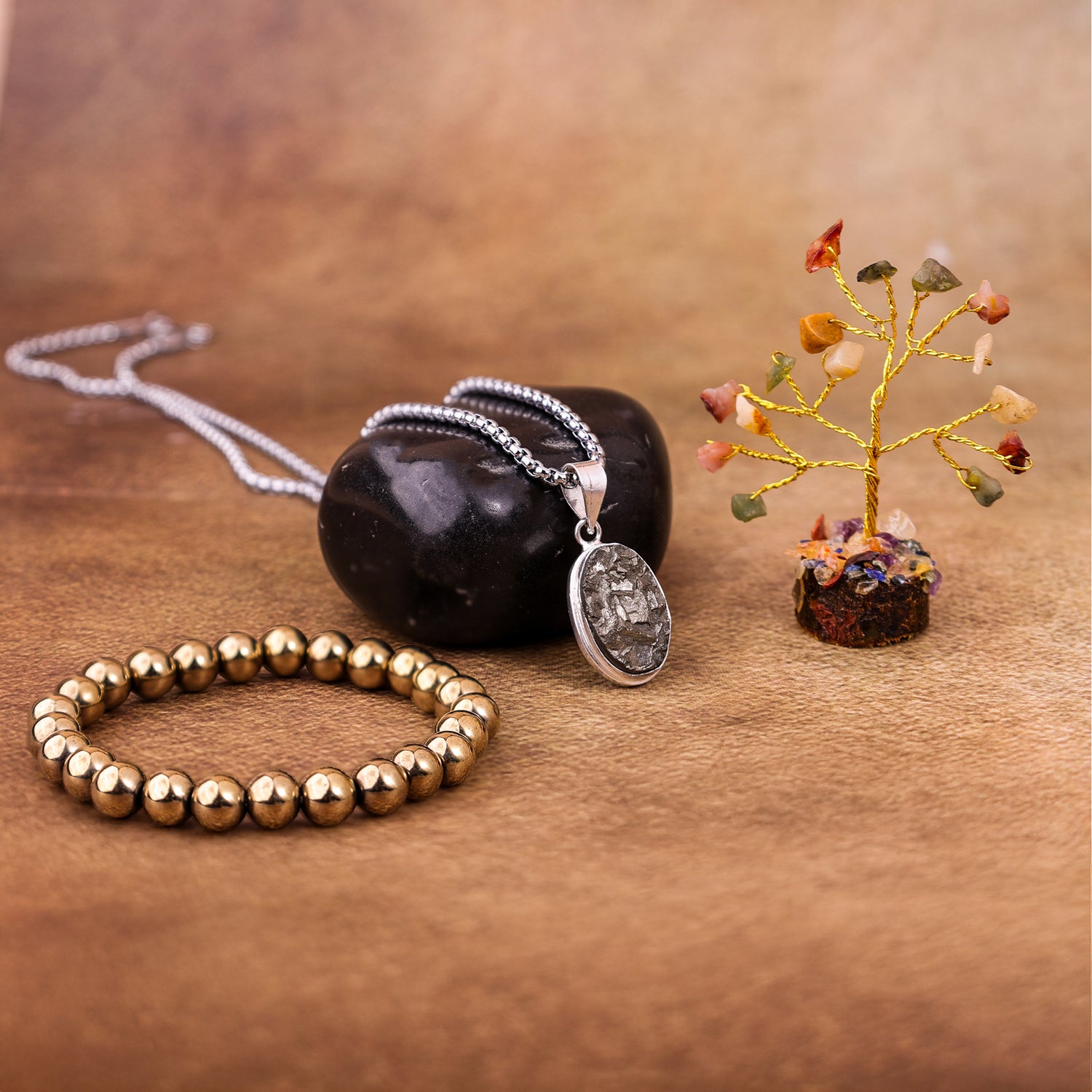 Pyrite Bracelet & Pendant With Tree (Combo)