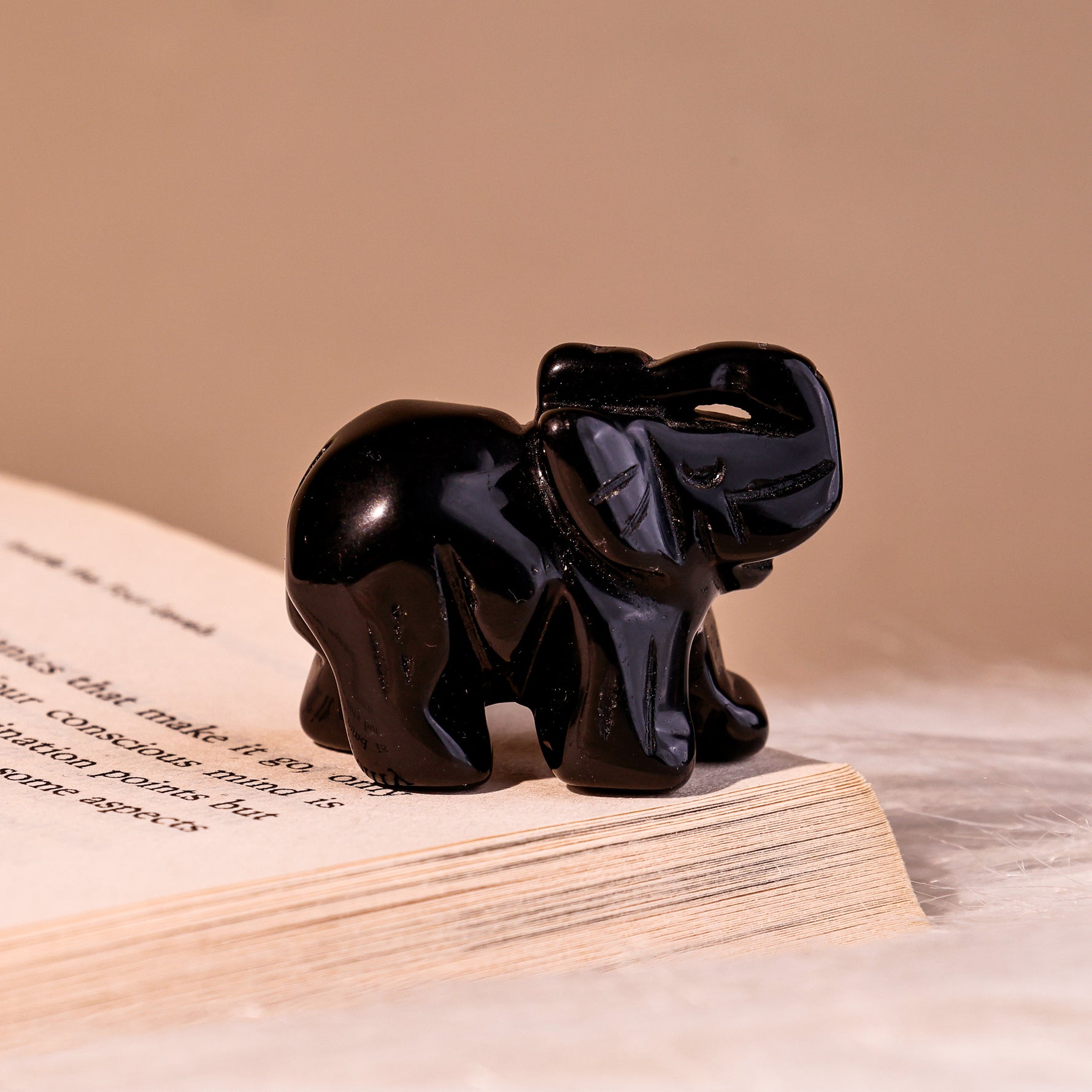Black Obsidian Crystal Elephant - Abhimantrit