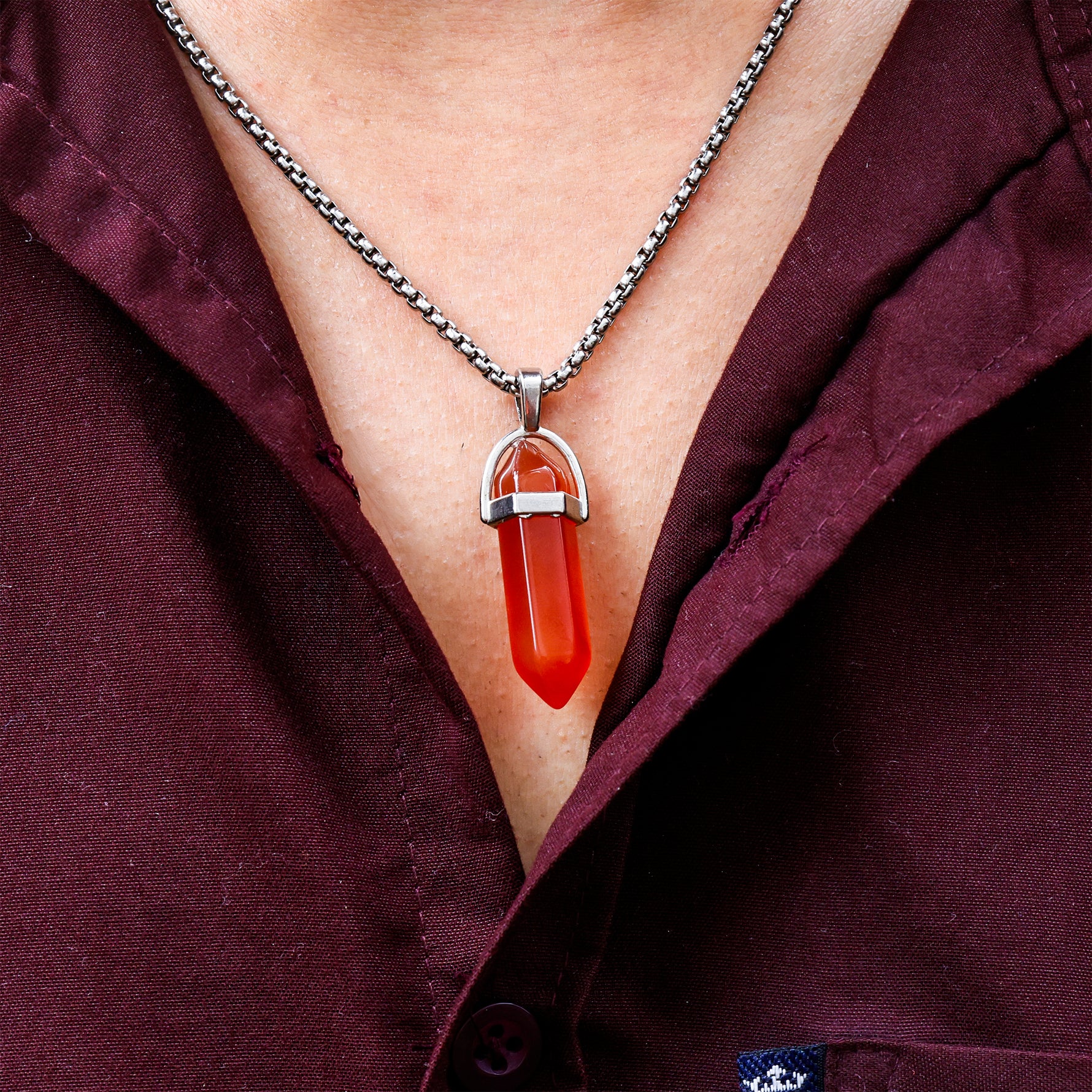 Red Carnelian Pen Shape Pendant - Abhimantrit