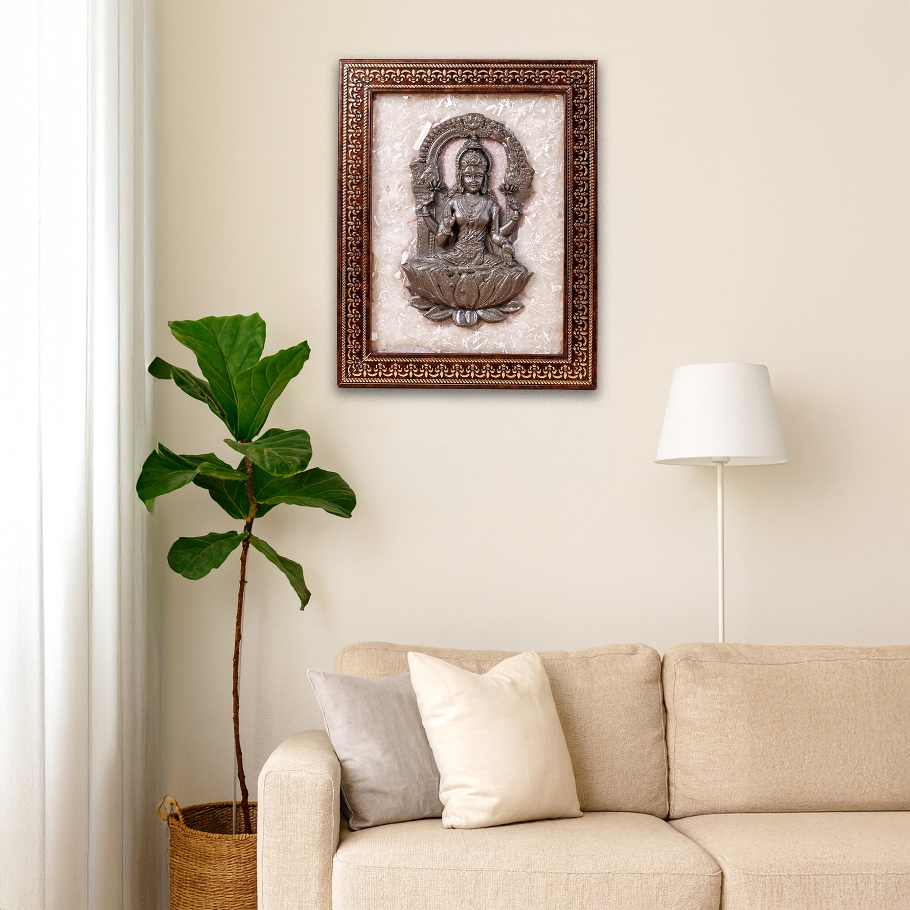 Goddess Lakshmi Ji On Selenite Frame - Abhimantrit
