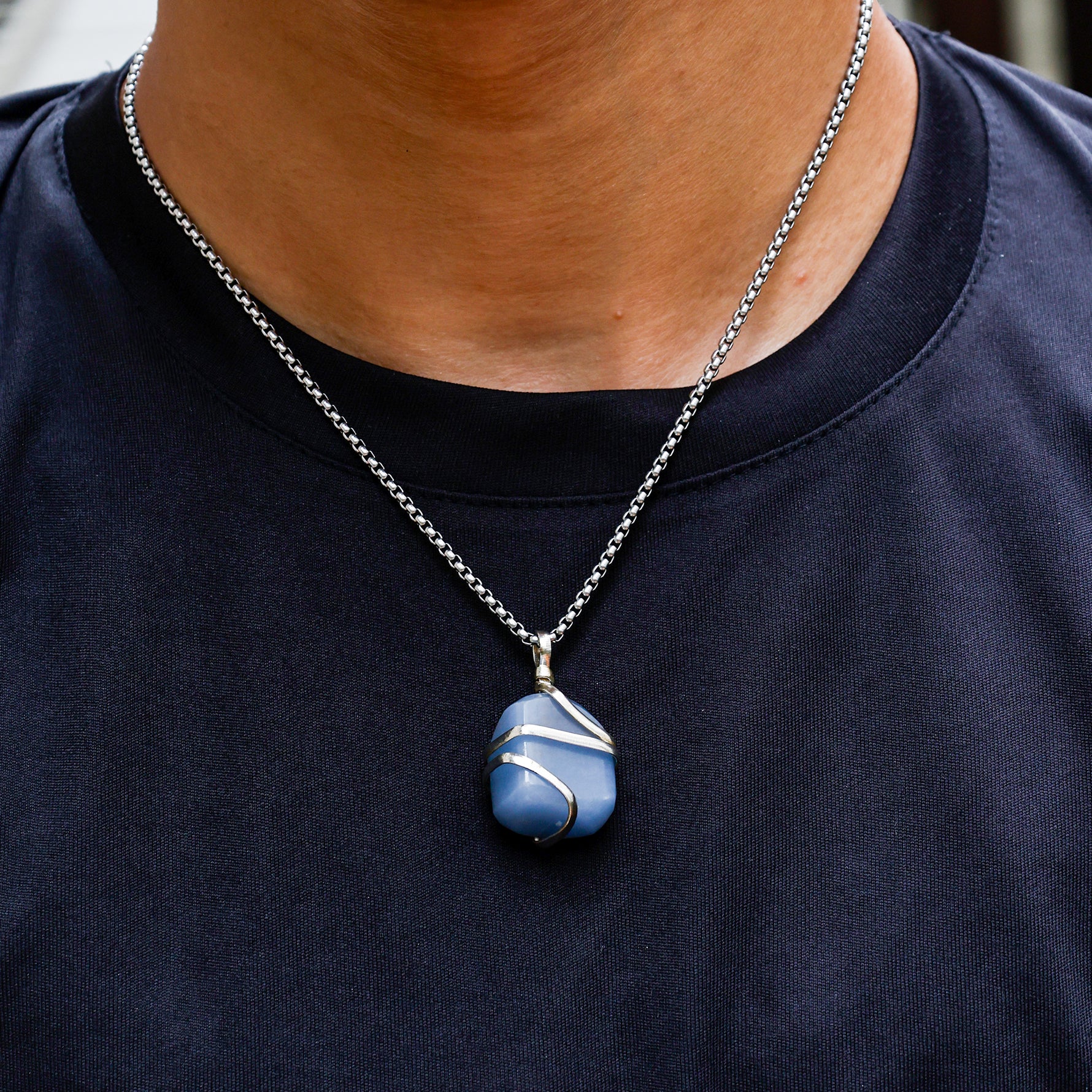 Angelite Wrapping Pendant - Abhimantrit & Certified