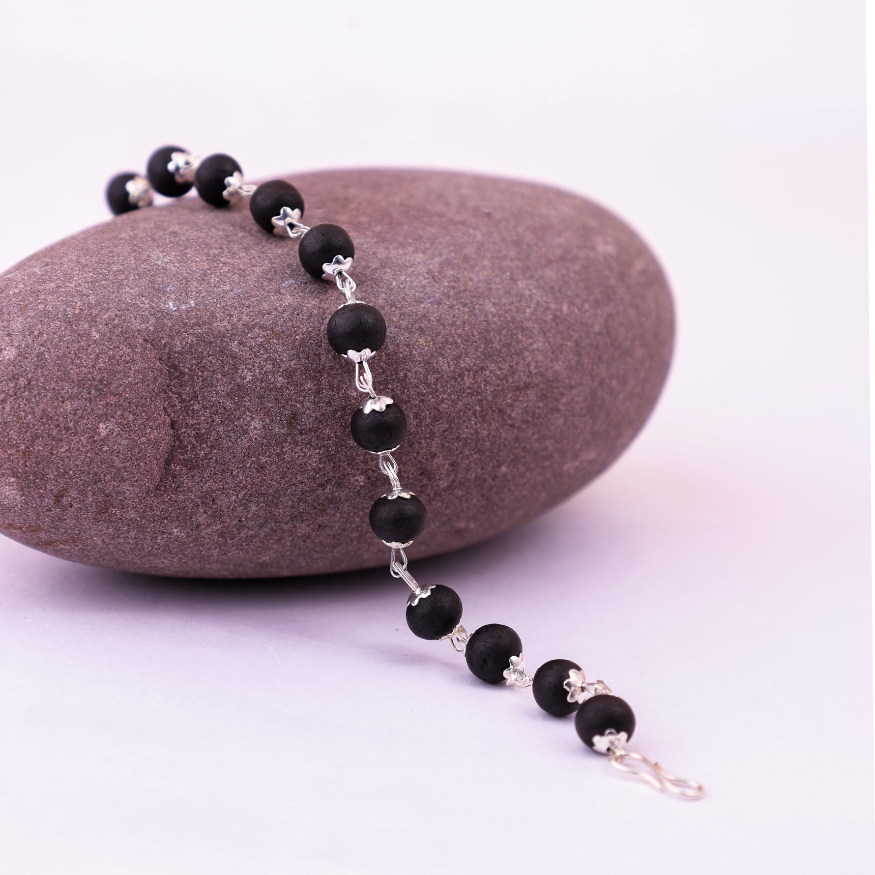Silver Plated Karungali Malai Bracelet - Abhimantrit