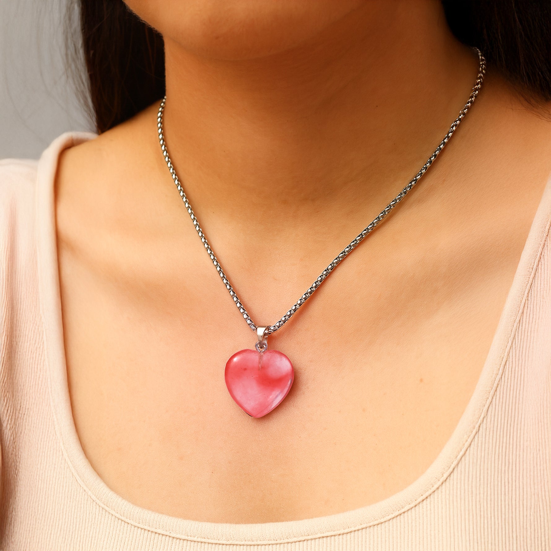 Cherry Quartz Heart Pandent - Abhimantrit & Certified