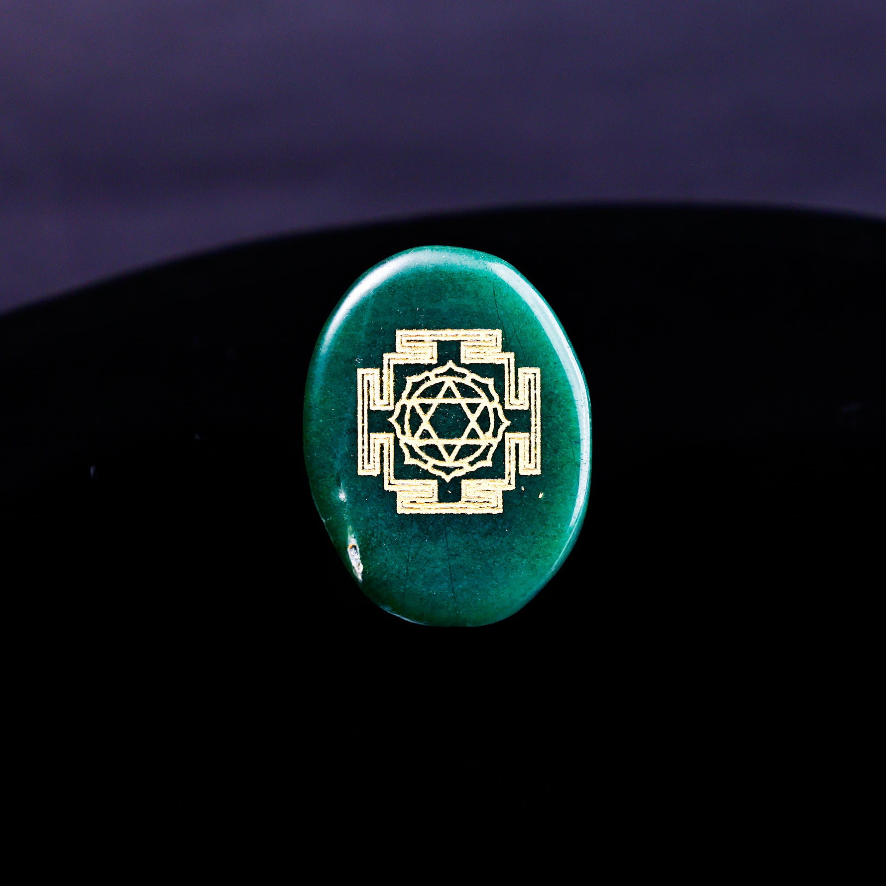 Green Jade Lakshmi Shri Yantra Coin - Abhimantrit & Certified