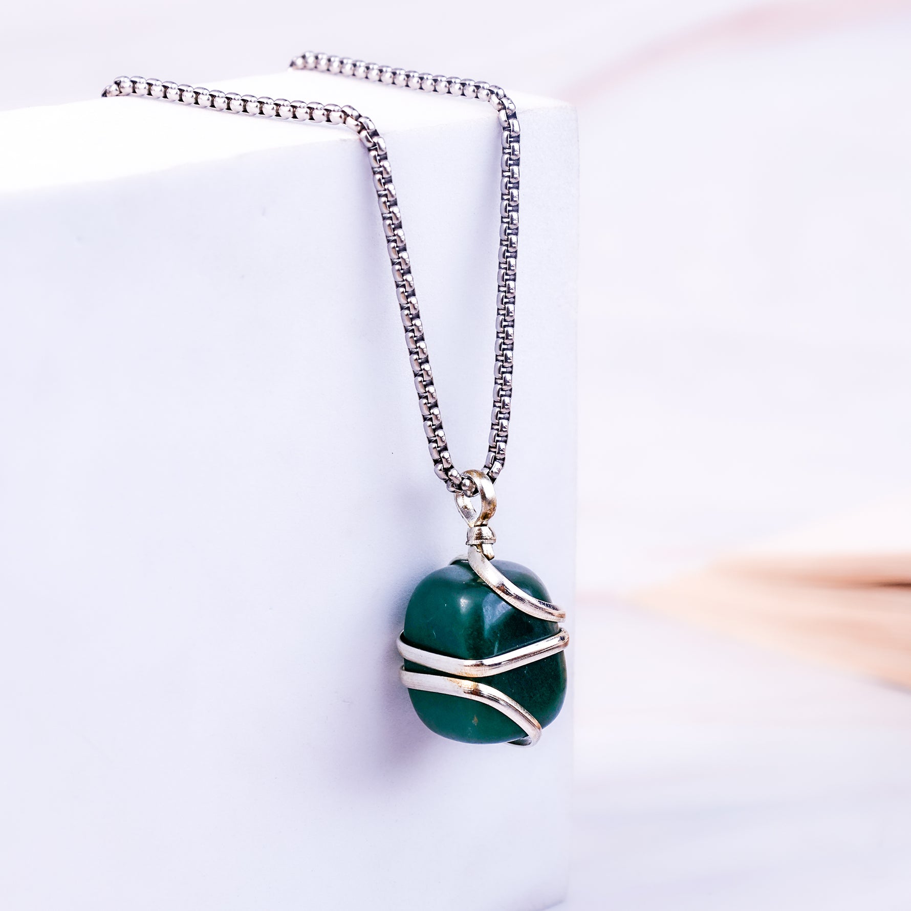 Green Jade Wrapping Pendant - Abhimantrit & Certified