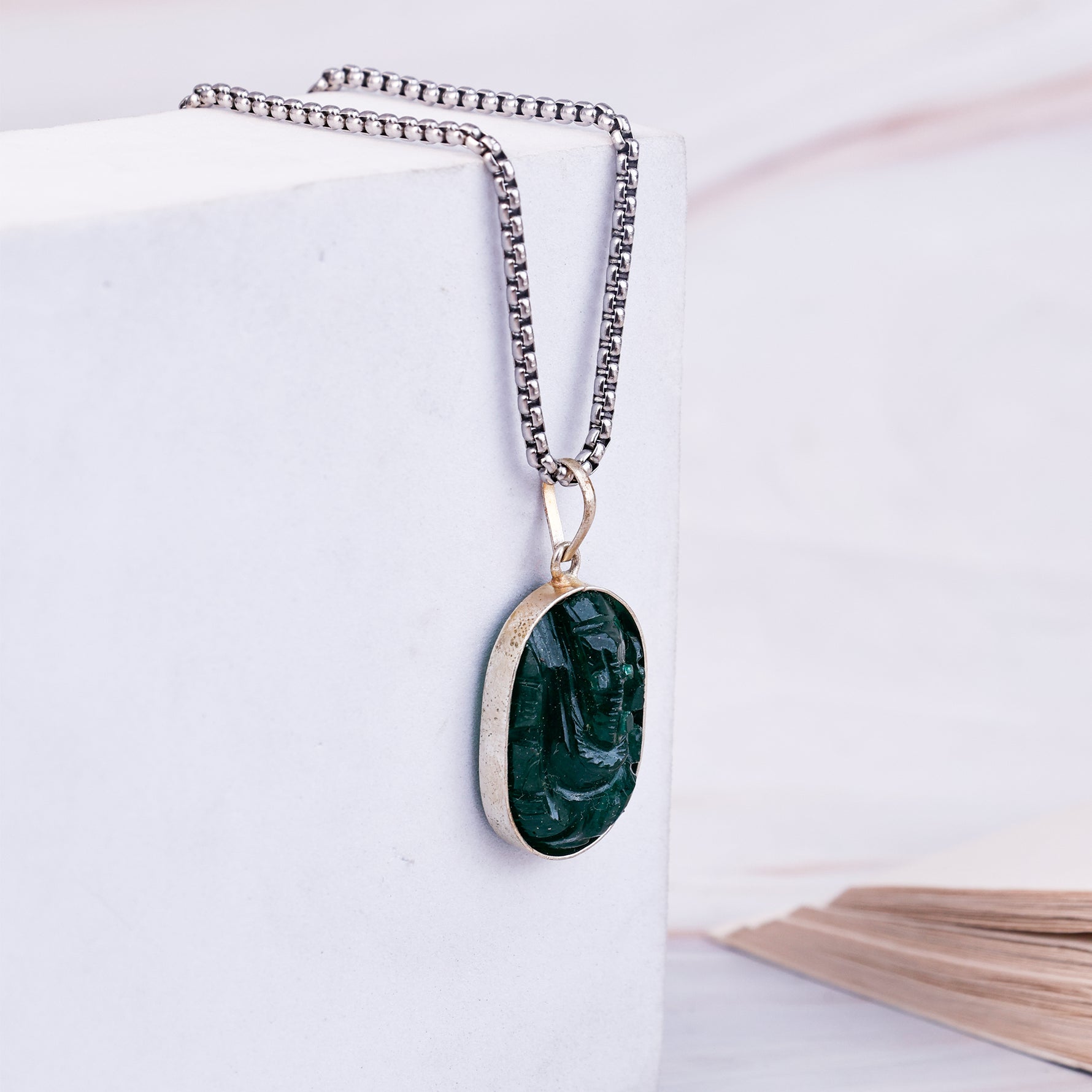 Green Jade Ganesha Pendant - Abhimantrit
