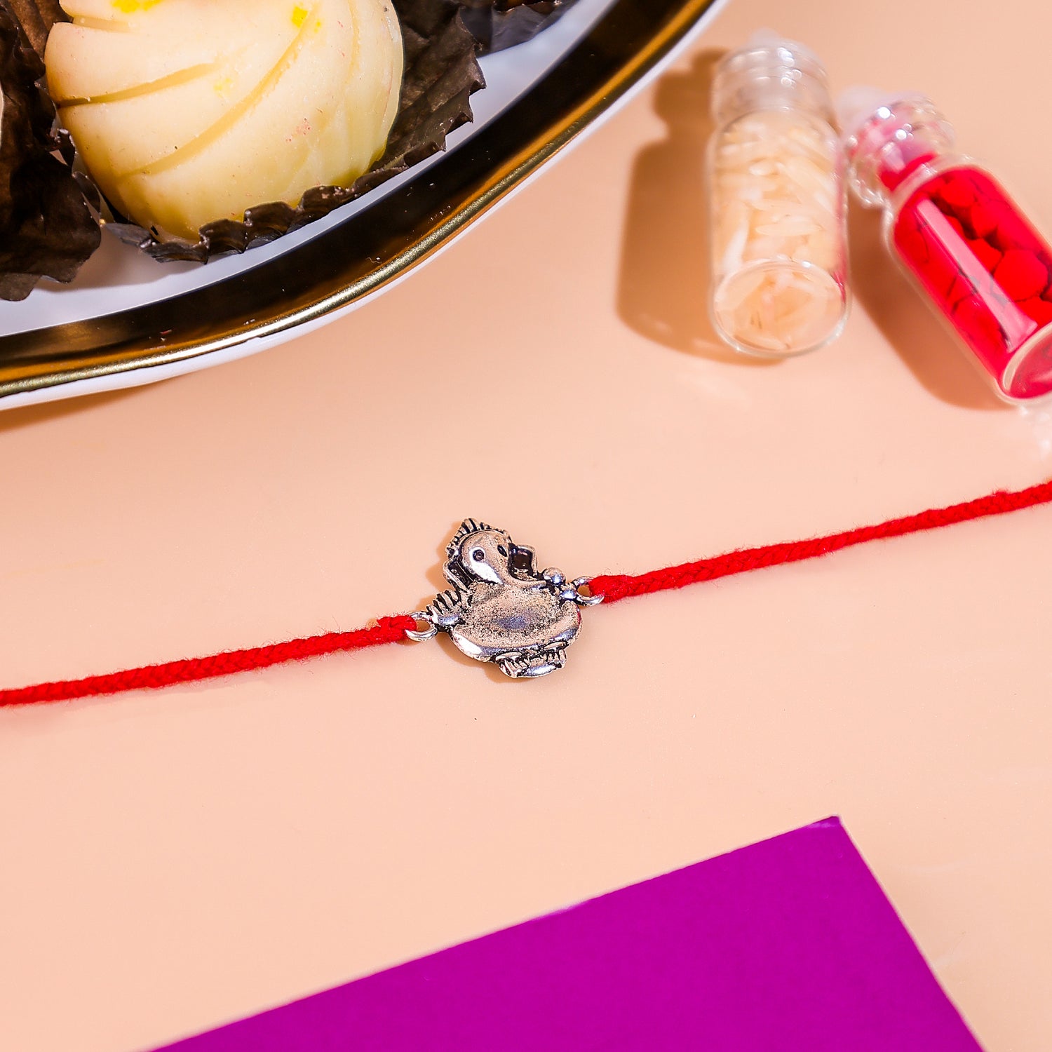 92.5 Pure Silver Ganesh Thread Rakhi