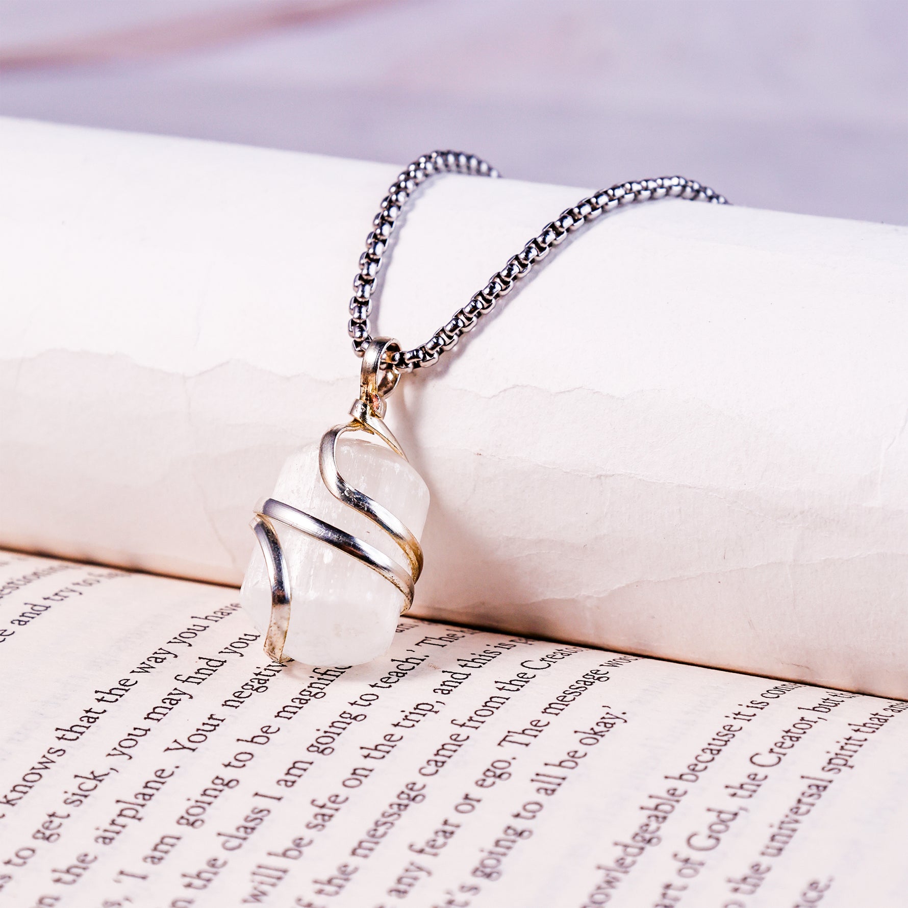 Selenite Wrapping Pendant - Abhimantrit & Certified