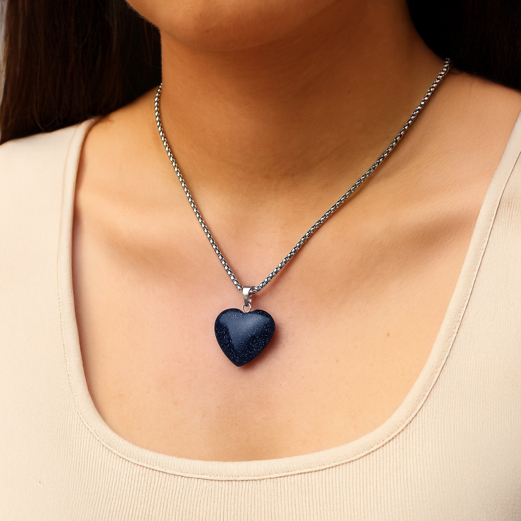 Blue Sunstone Heart Pandent - Abhimantrit & Certified