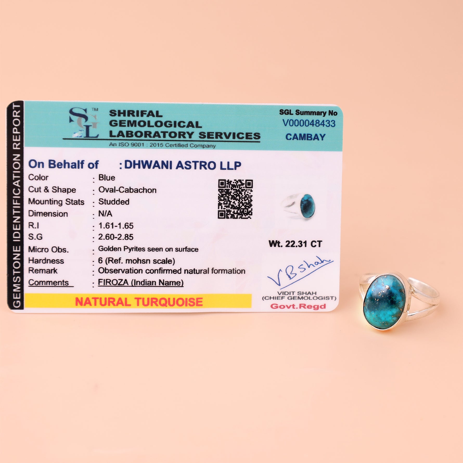 Turquoise (Firoza) Ring - Abhimantrit & Certified