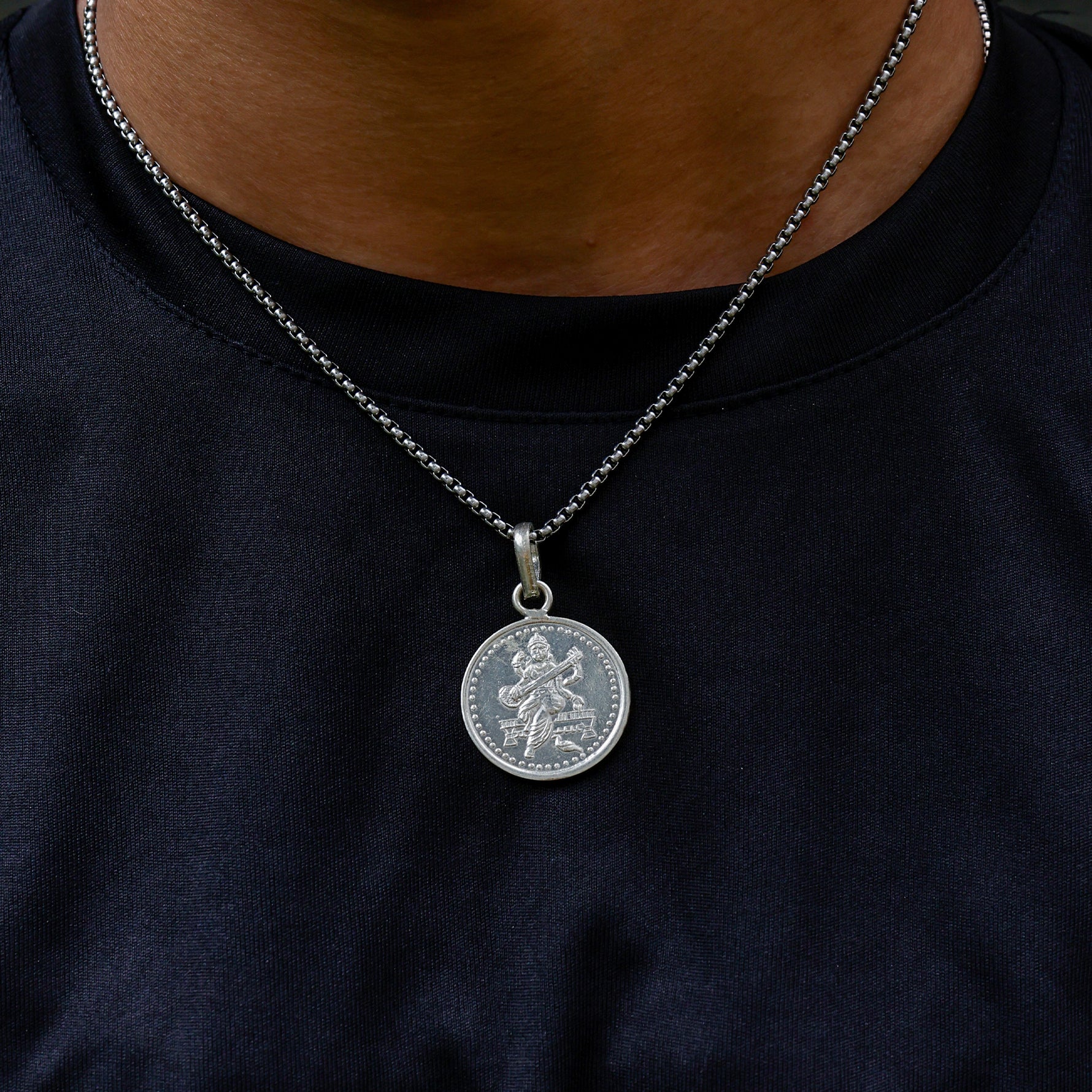 Saraswati Yantra Pure Silver Pendant- Abhimantrit