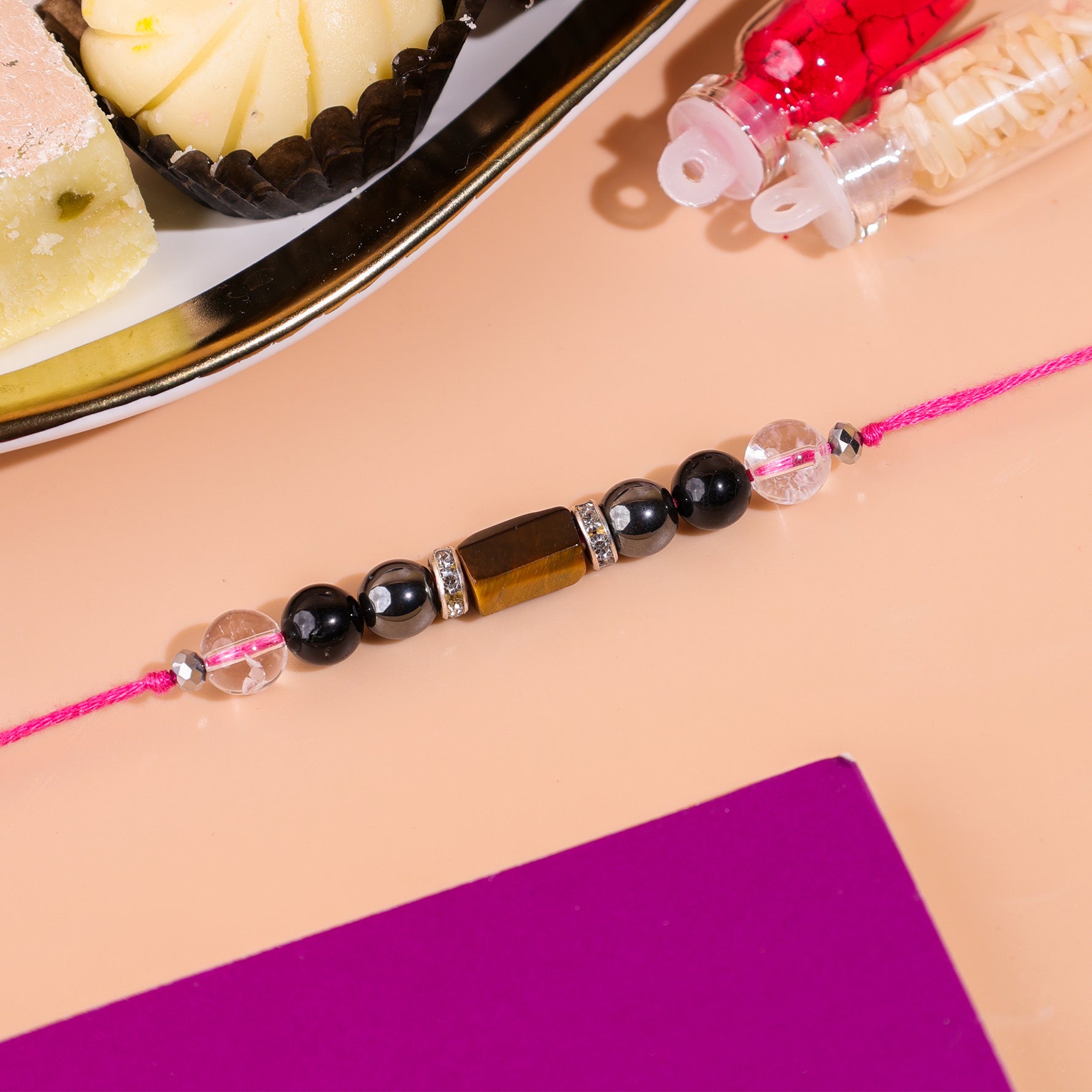 Moon stone and pyrite rakhi combo - Abhimantrit