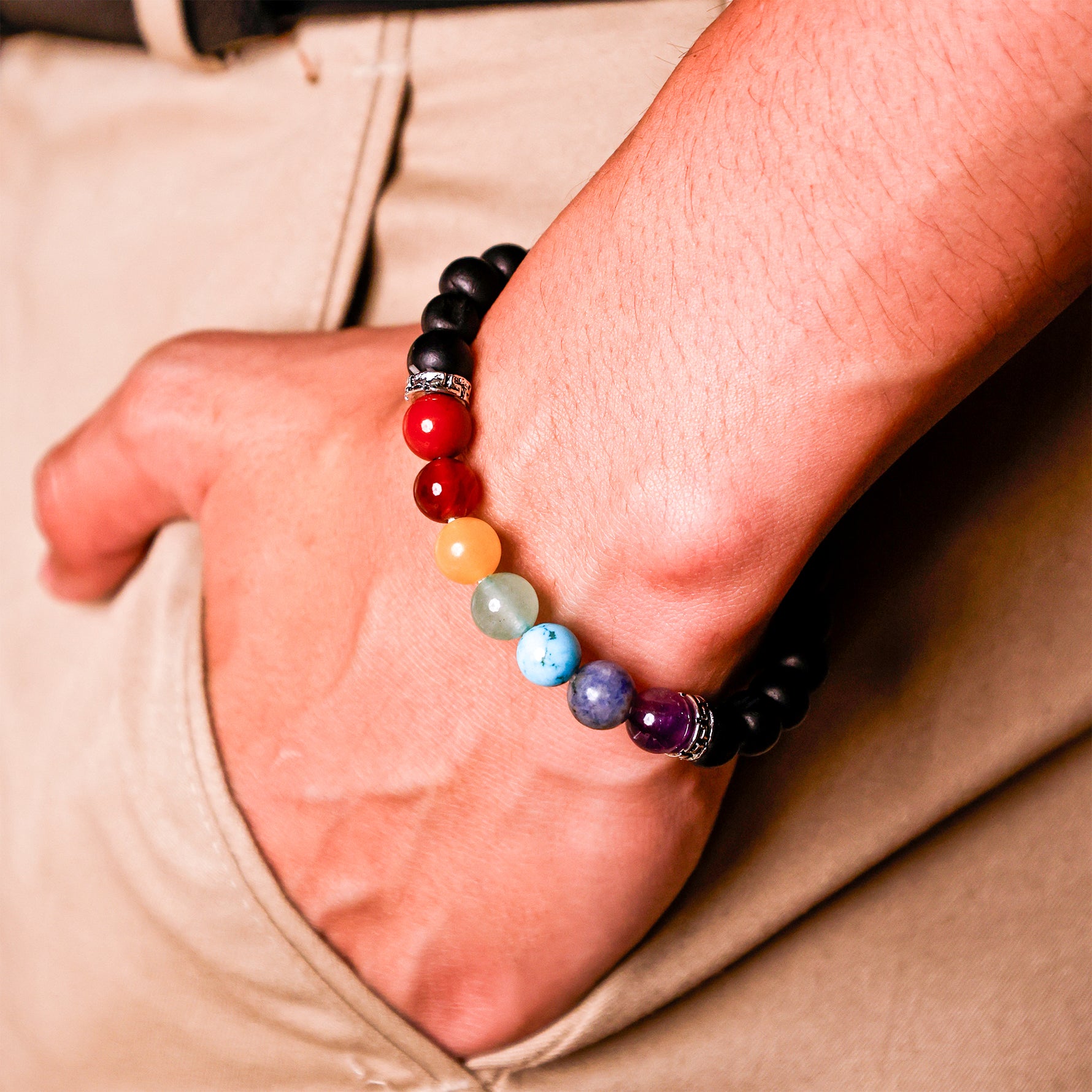 Karungali With 7 Chakra Bracelet - Abhimantrit & Certified