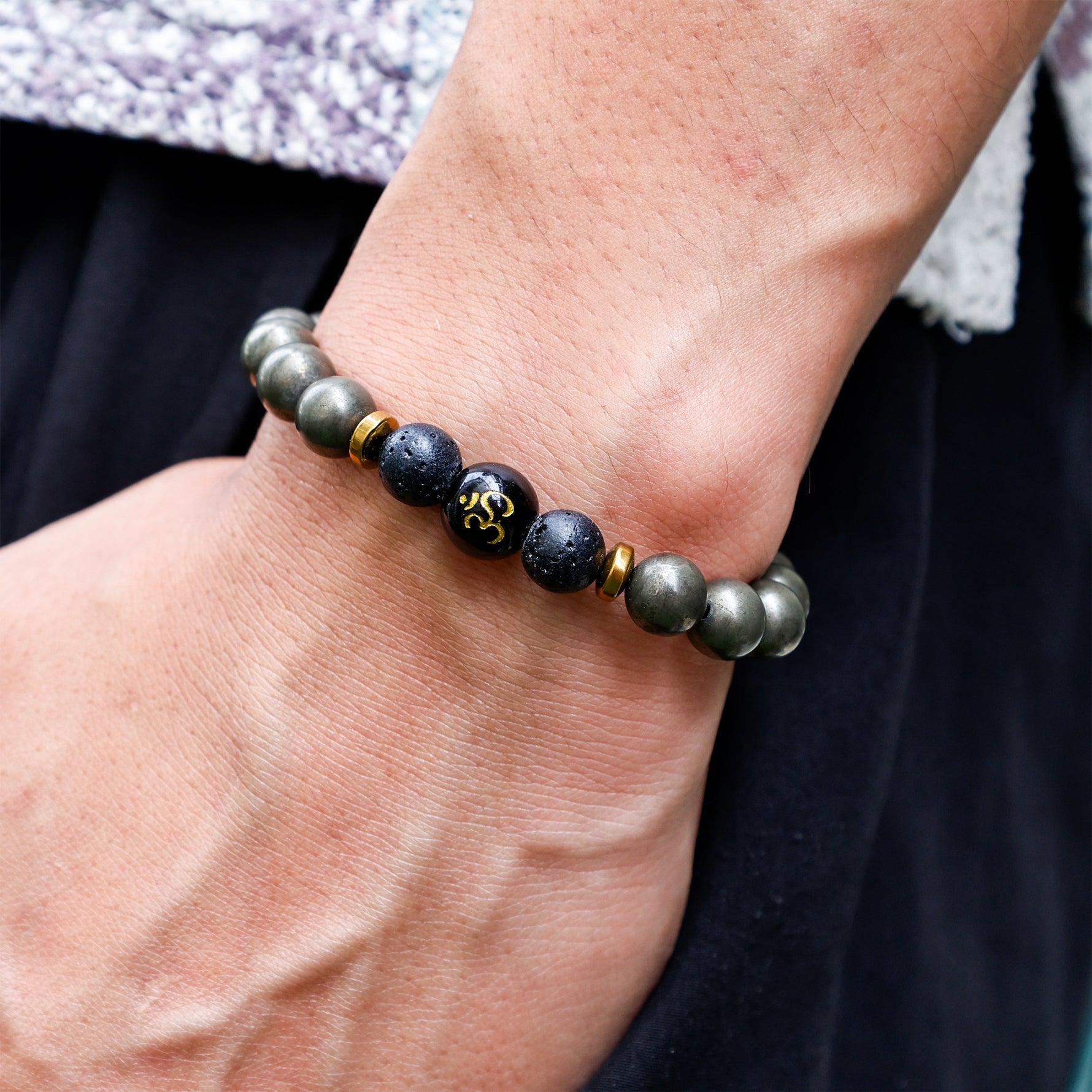 Raw Pyrite With OM Beads - Abhimantrit & Certified