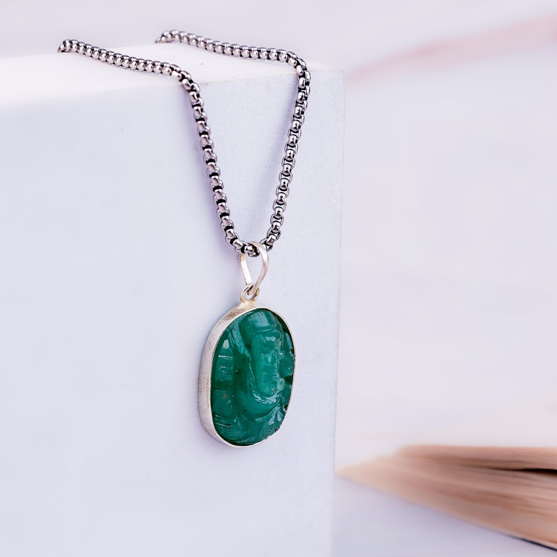 Green Aventurine Ganesha Pendant - Abhimantrit