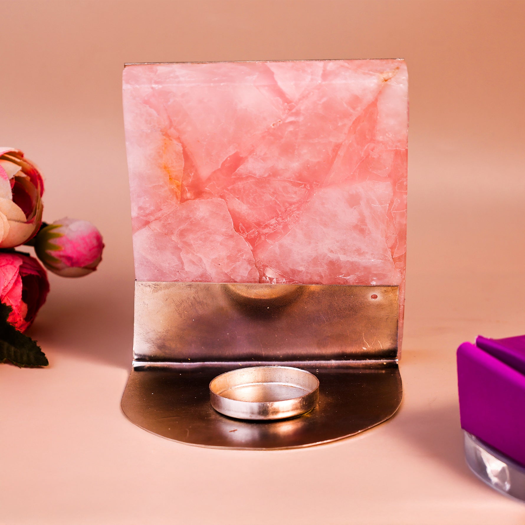 Jain Namaskar Mahamantra Rose Quartz Tealight HolderJain Namaskar Mahamantra Rose Quartz Tealight Holder - Home Decor